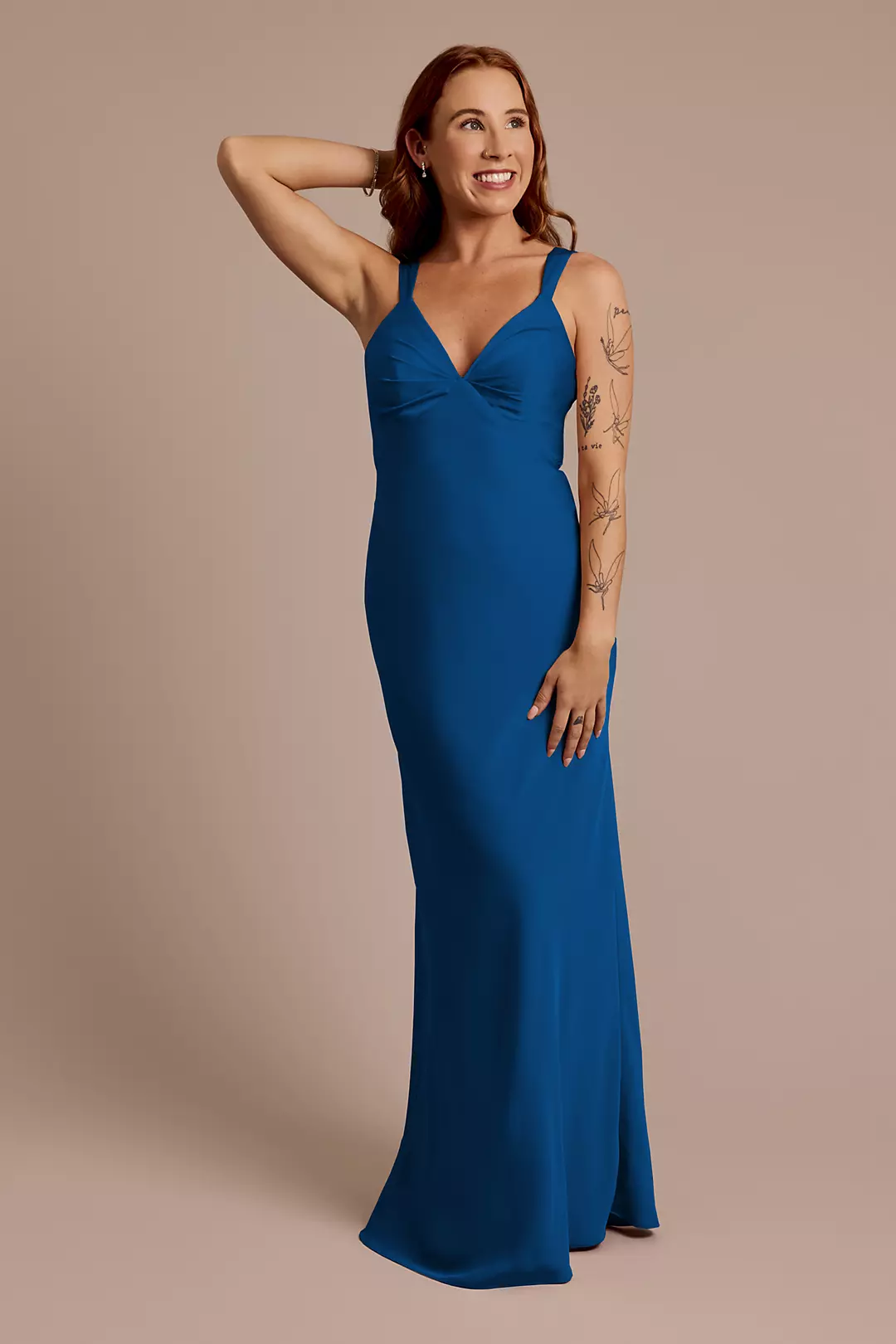 Matte Satin Bias V-Neck Tank Sheath Dress - Image 95