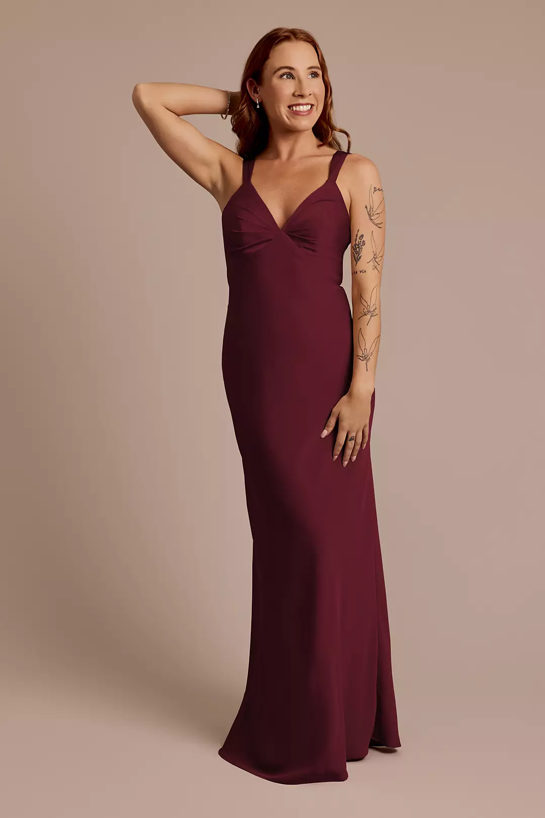 Matte Satin Bias V-Neck Tank Sheath Dress - Image 98