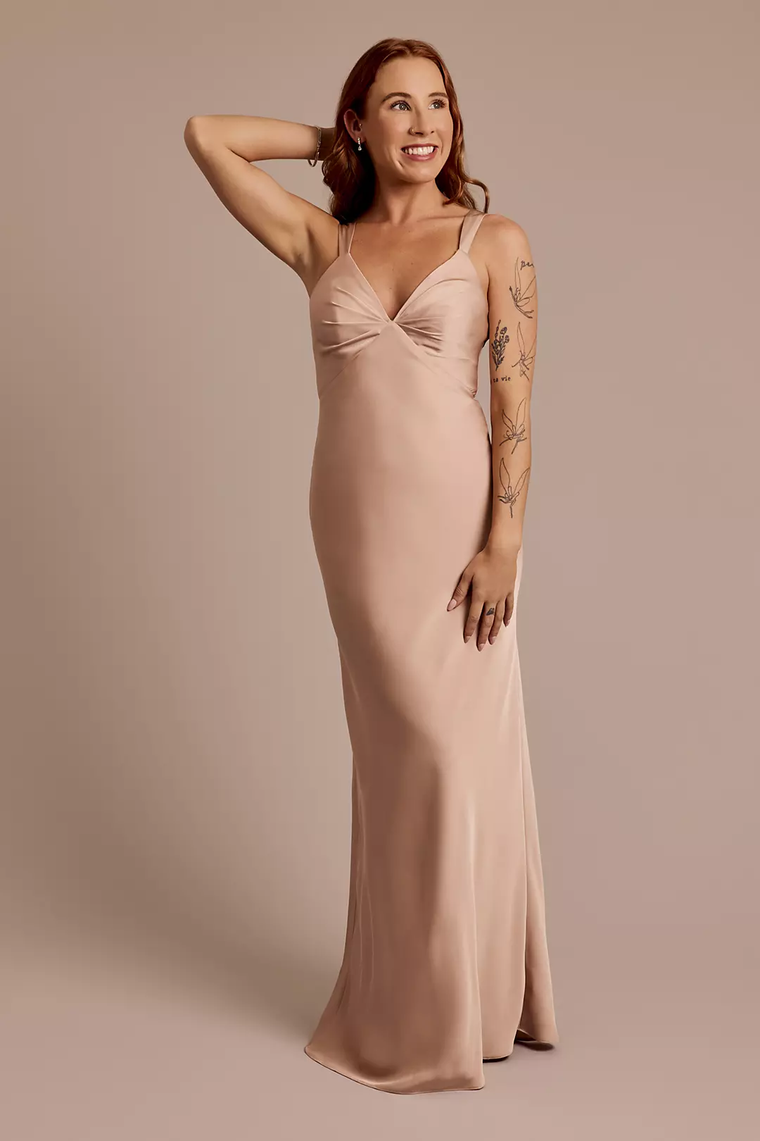Matte Satin Bias V-Neck Tank Sheath Dress - Image 99