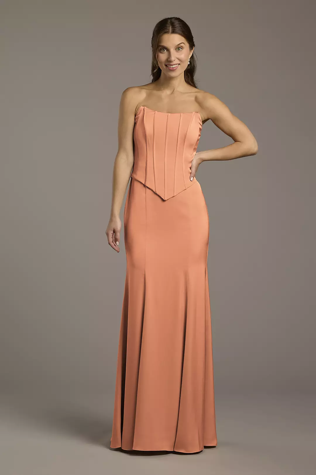 Matte Satin Corset Bodice Faux Two-Piece Dress - Image 106