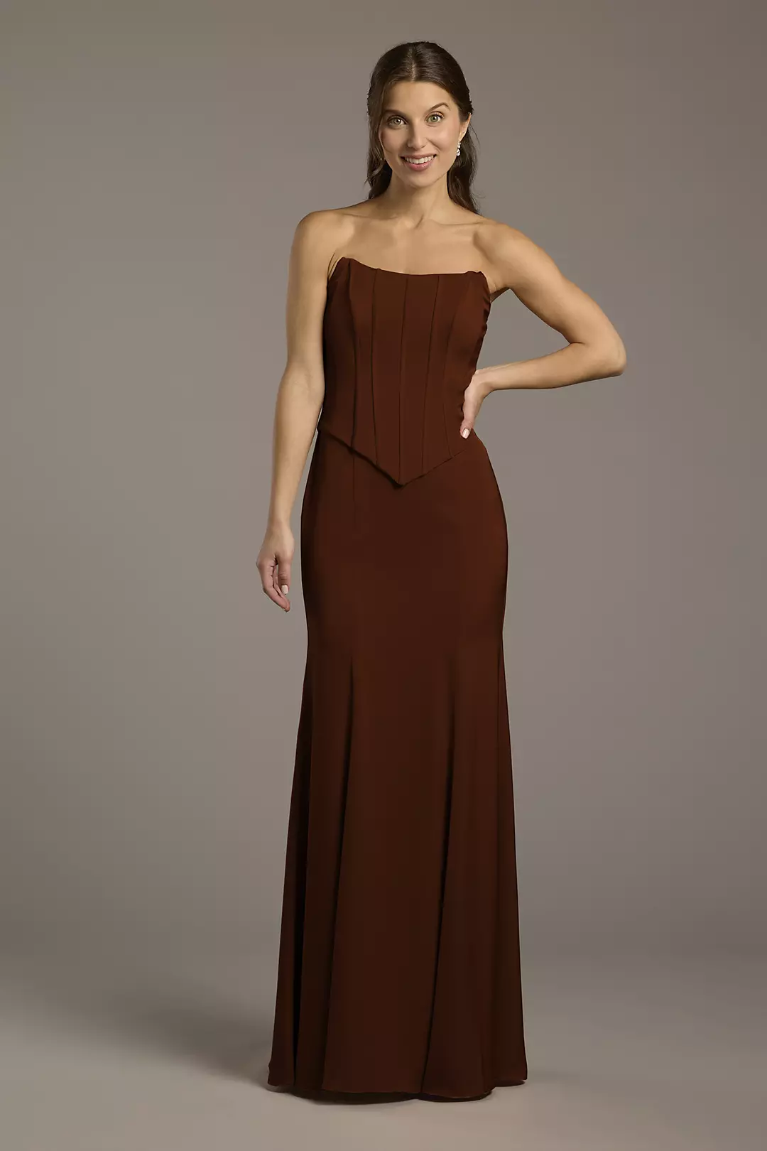 Matte Satin Corset Bodice Faux Two-Piece Dress - Image 108