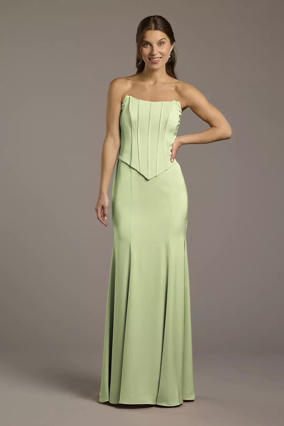 Matte Satin Corset Bodice Faux Two-Piece Dress - Image 120