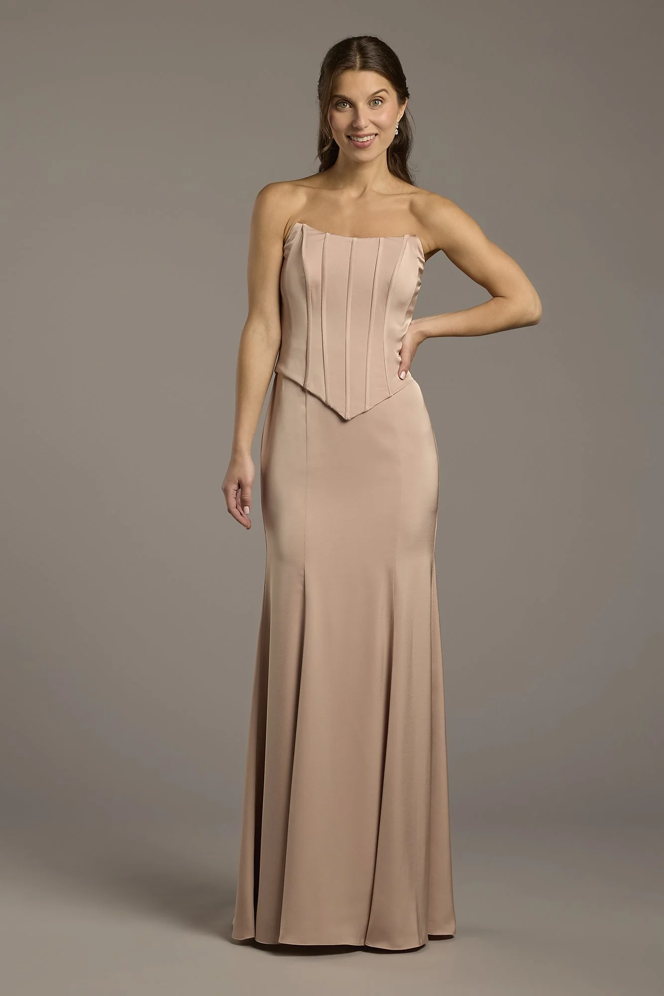 Matte Satin Corset Bodice Faux Two-Piece Dress - Image 13