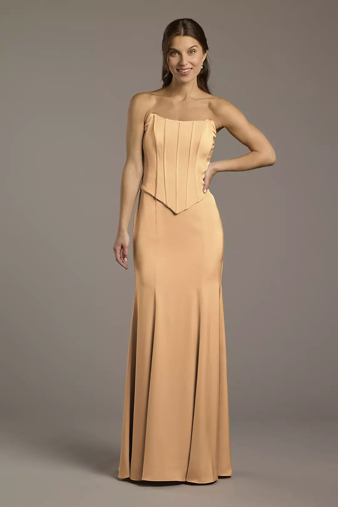 Matte Satin Corset Bodice Faux Two-Piece Dress - Image 132