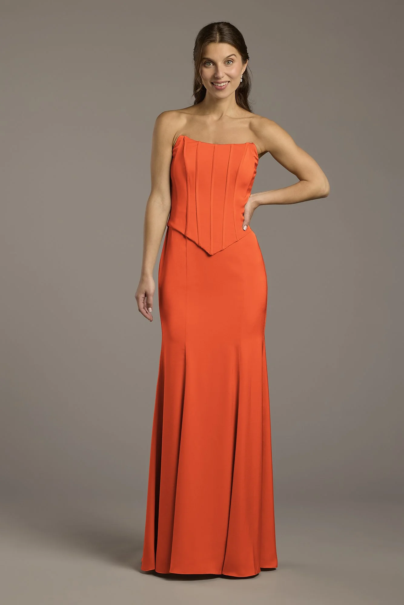 Matte Satin Corset Bodice Faux Two-Piece Dress - Image 14