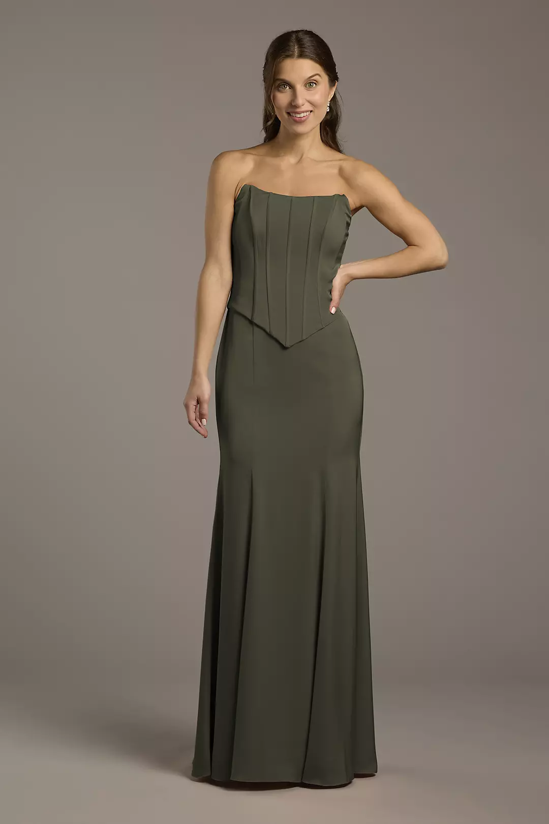 Matte Satin Corset Bodice Faux Two-Piece Dress - Image 149