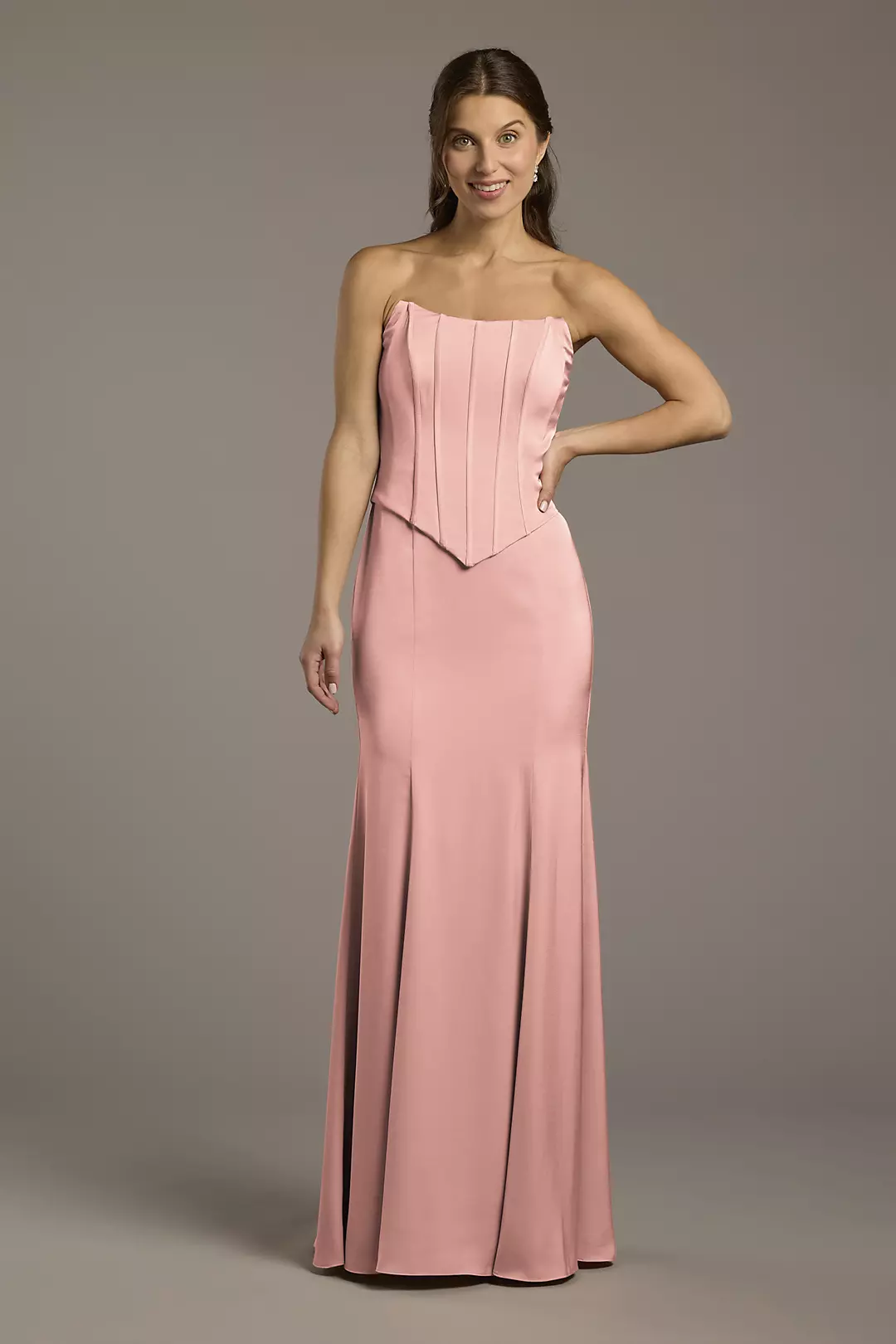 Matte Satin Corset Bodice Faux Two-Piece Dress - Image 152