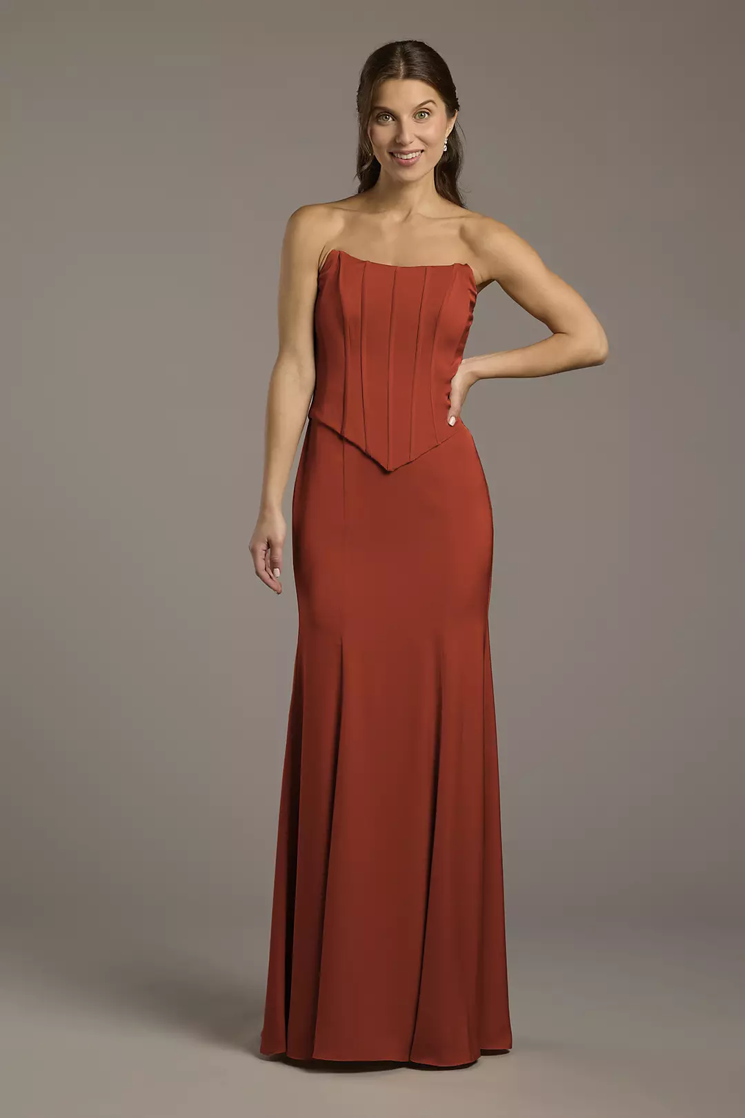 Matte Satin Corset Bodice Faux Two-Piece Dress - Image 166