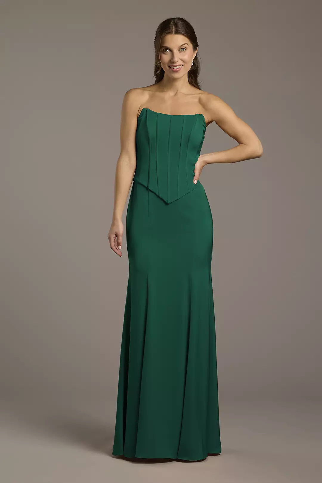 Matte Satin Corset Bodice Faux Two-Piece Dress - Image 170