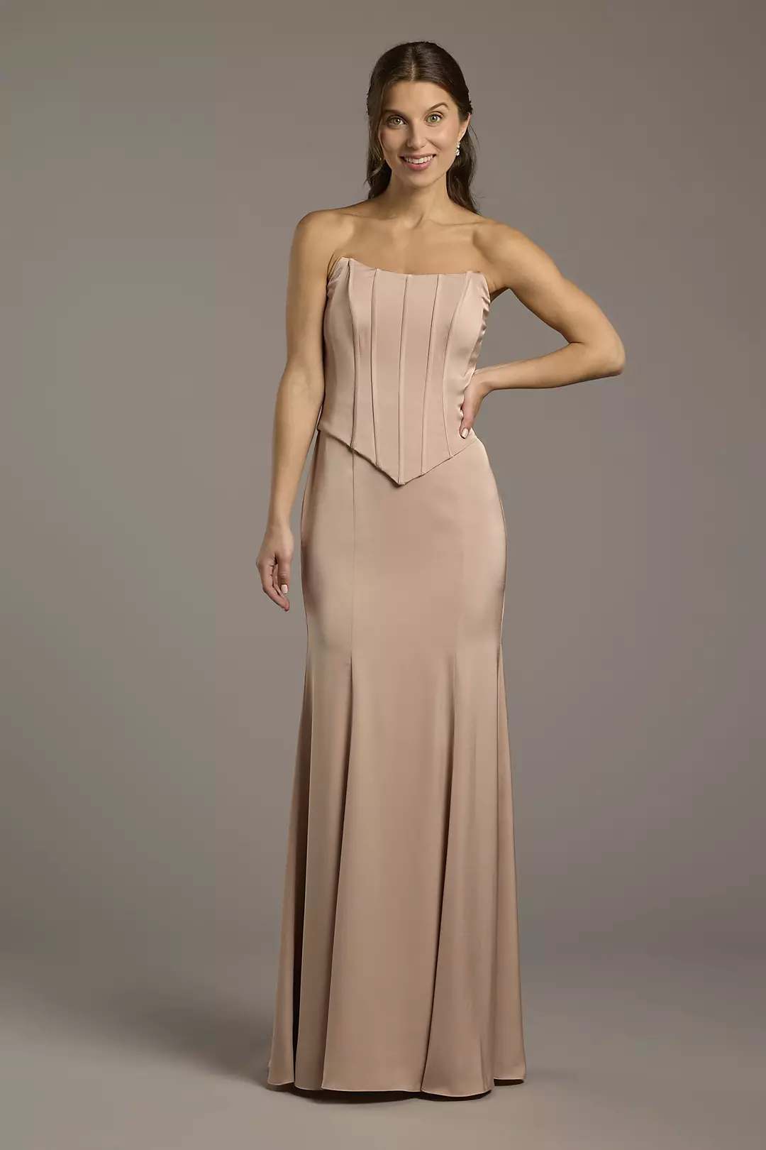 Matte Satin Corset Bodice Faux Two-Piece Dress - Image 172