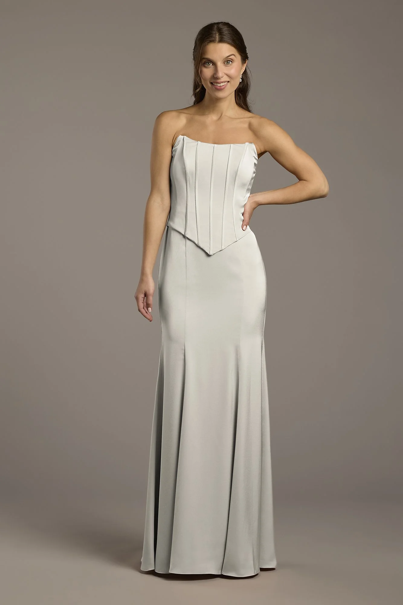 Matte Satin Corset Bodice Faux Two-Piece Dress - Image 20