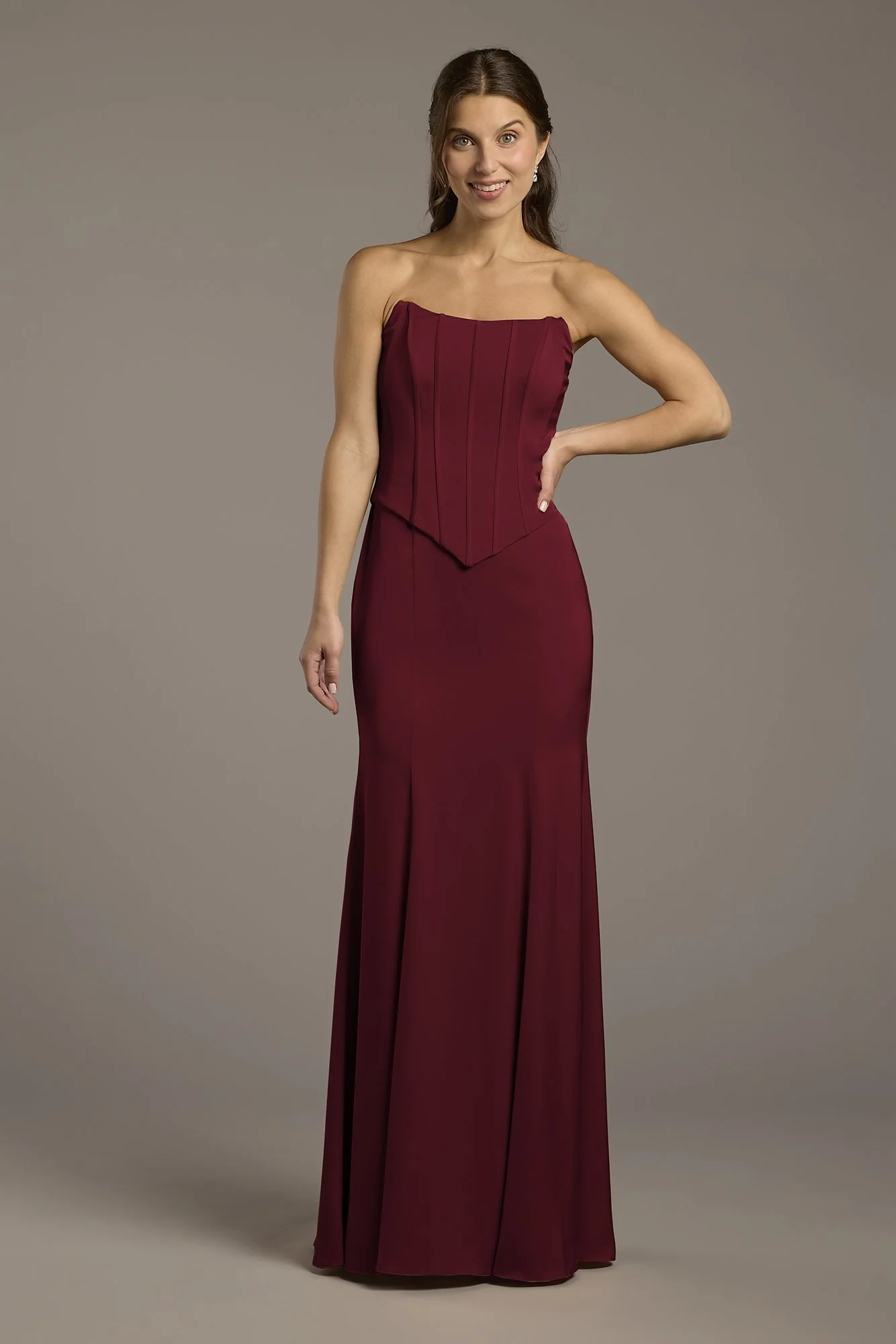 Matte Satin Corset Bodice Faux Two-Piece Dress - Image 22