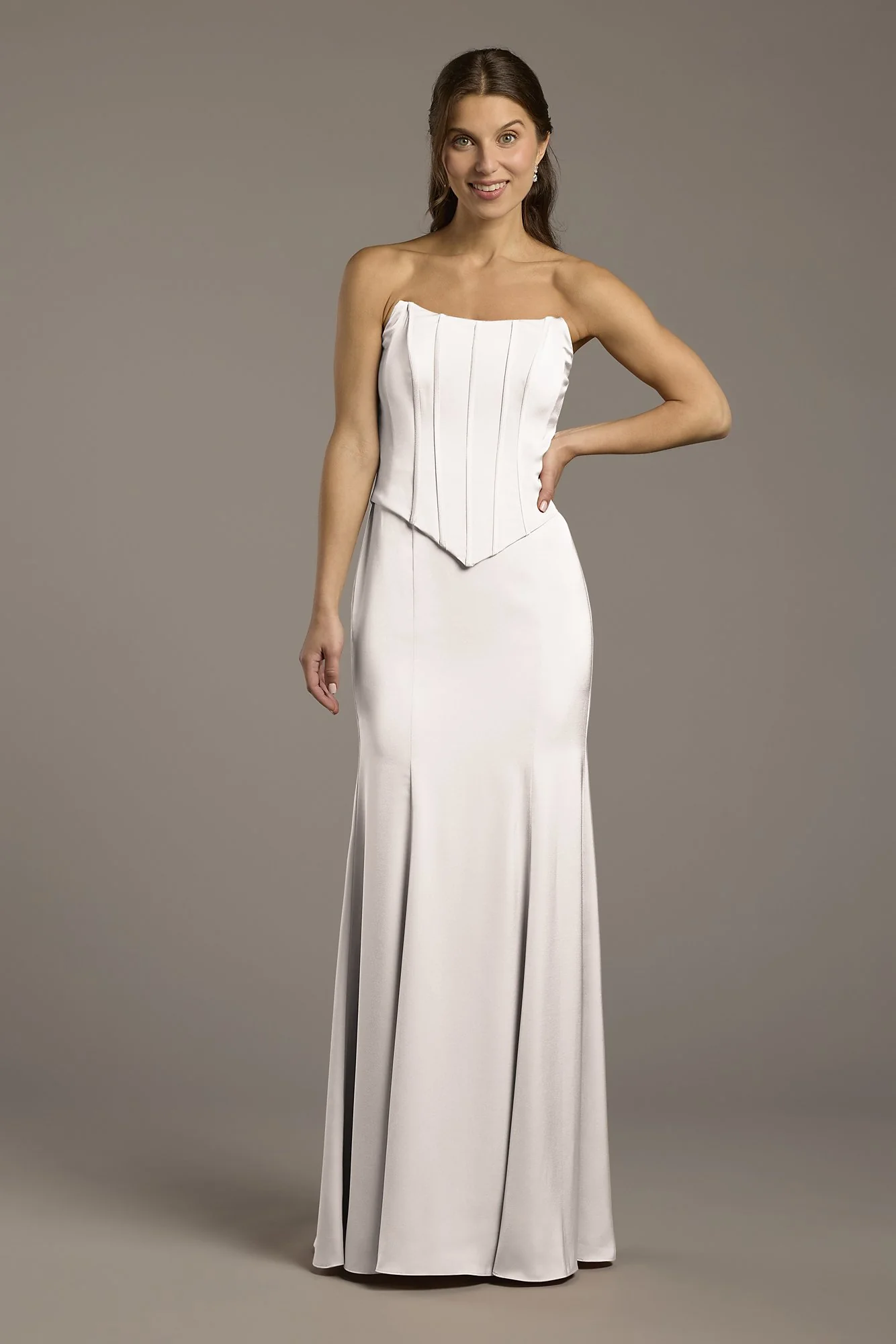 Matte Satin Corset Bodice Faux Two-Piece Dress - Image 23