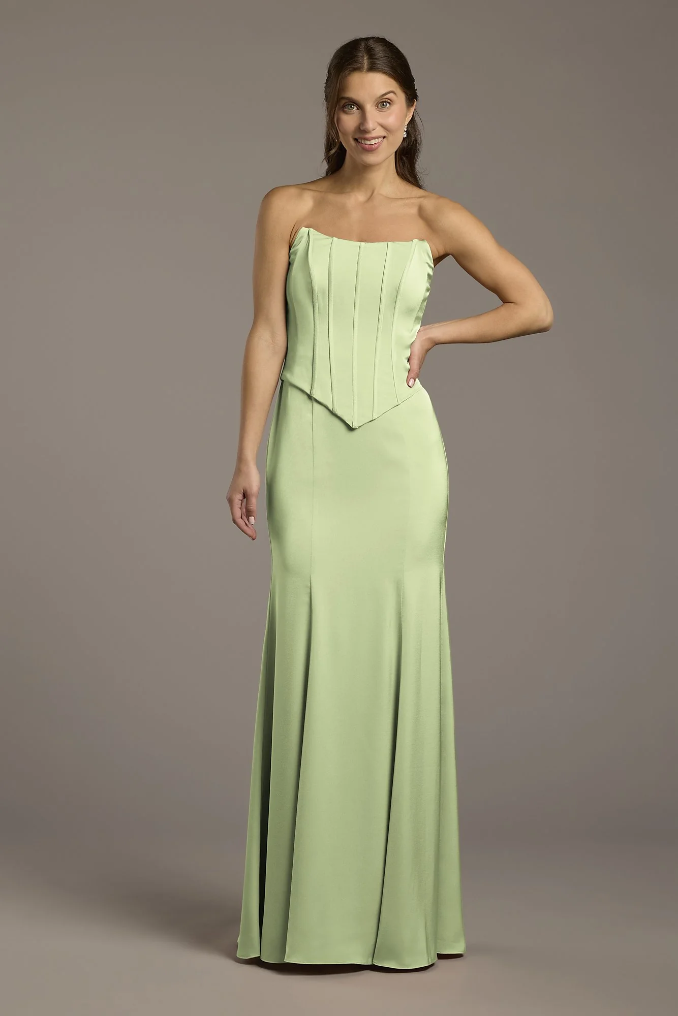 Matte Satin Corset Bodice Faux Two-Piece Dress - Image 26