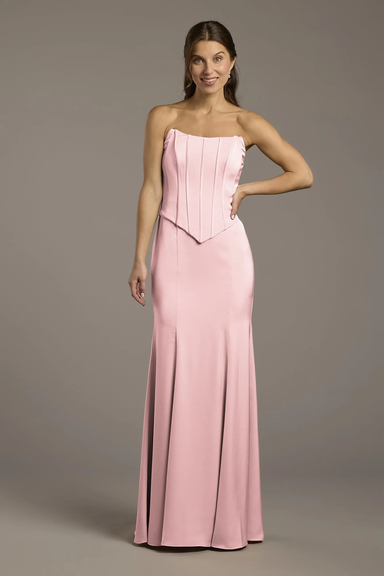 Matte Satin Corset Bodice Faux Two-Piece Dress - Image 28