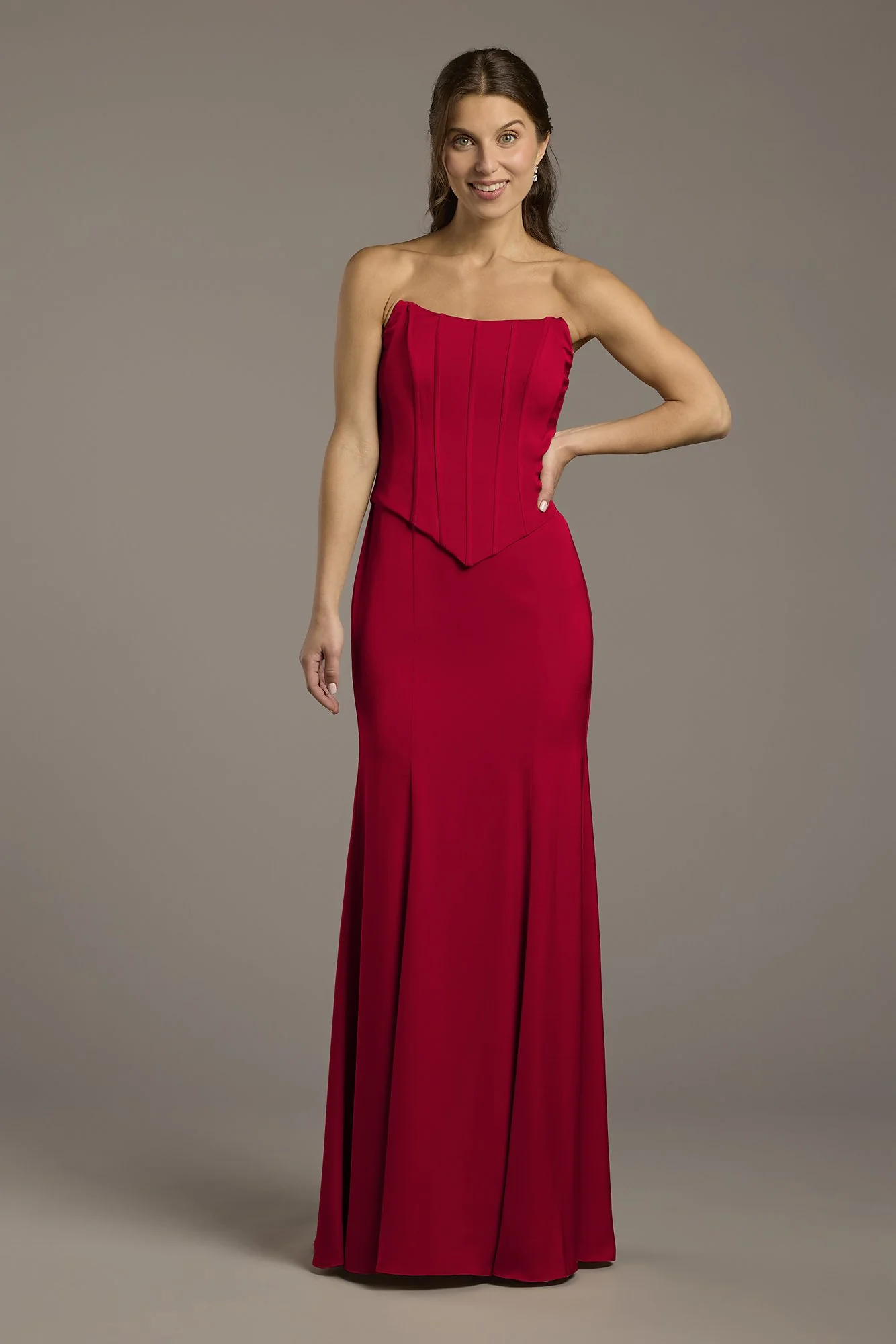Matte Satin Corset Bodice Faux Two-Piece Dress - Image 30