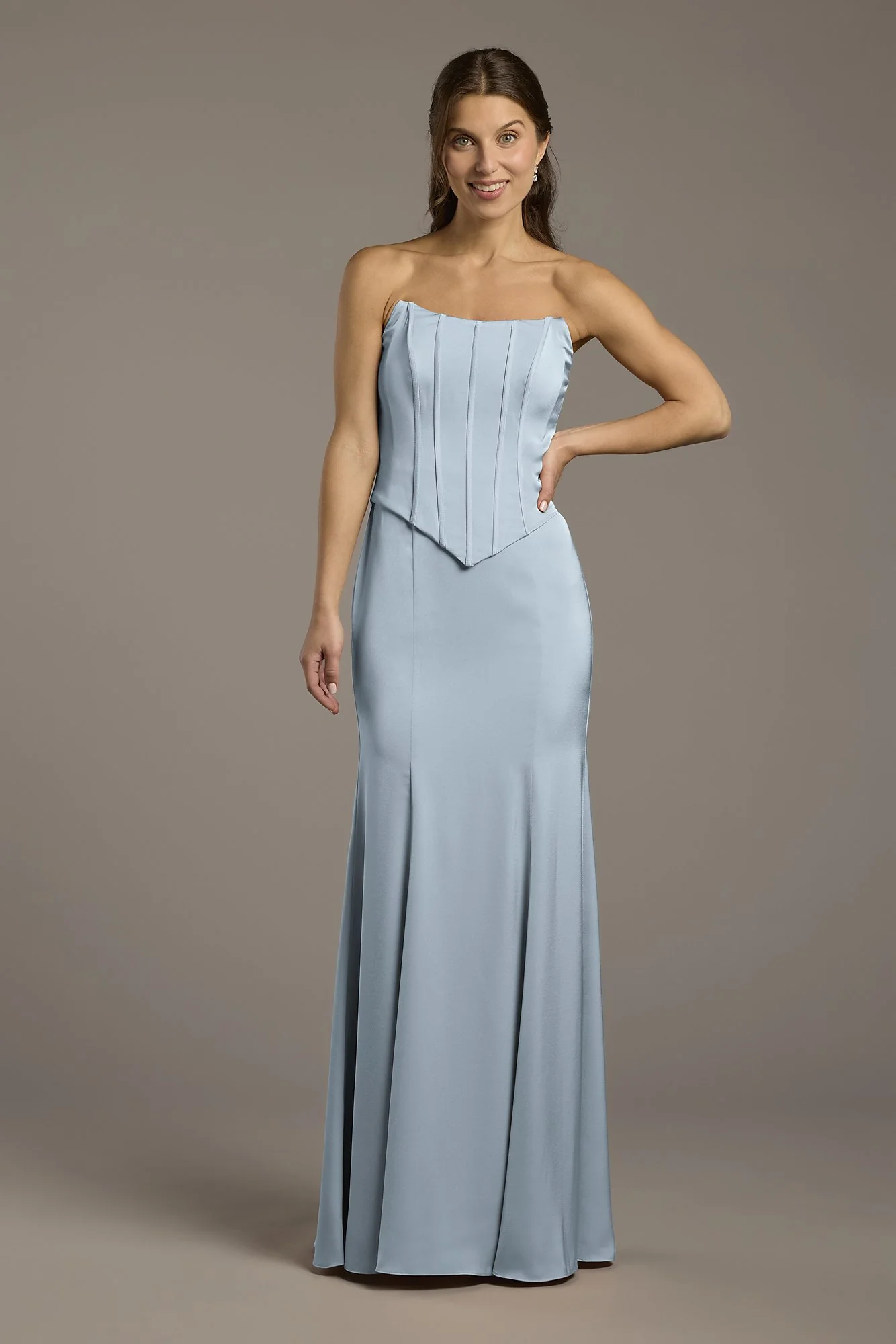 Matte Satin Corset Bodice Faux Two-Piece Dress - Image 31