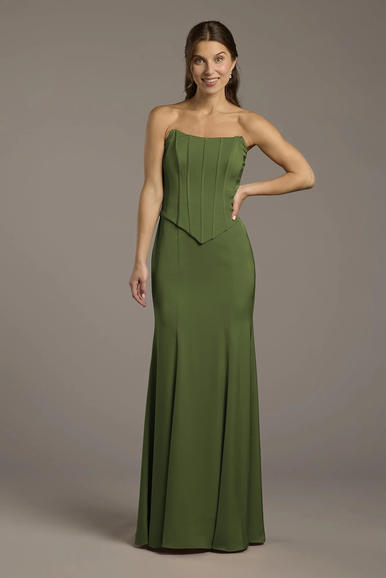 Matte Satin Corset Bodice Faux Two-Piece Dress - Image 33