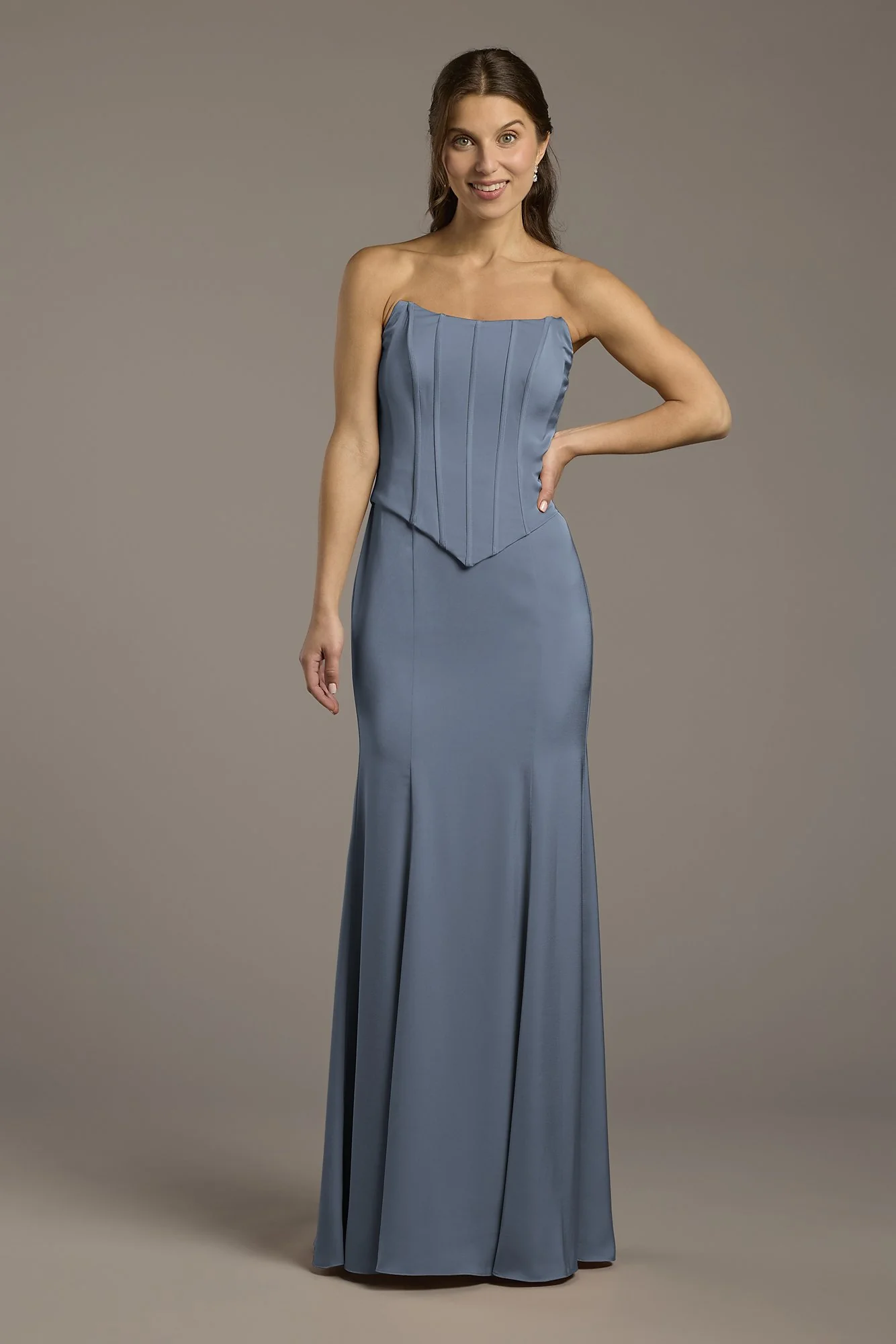 Matte Satin Corset Bodice Faux Two-Piece Dress - Image 34