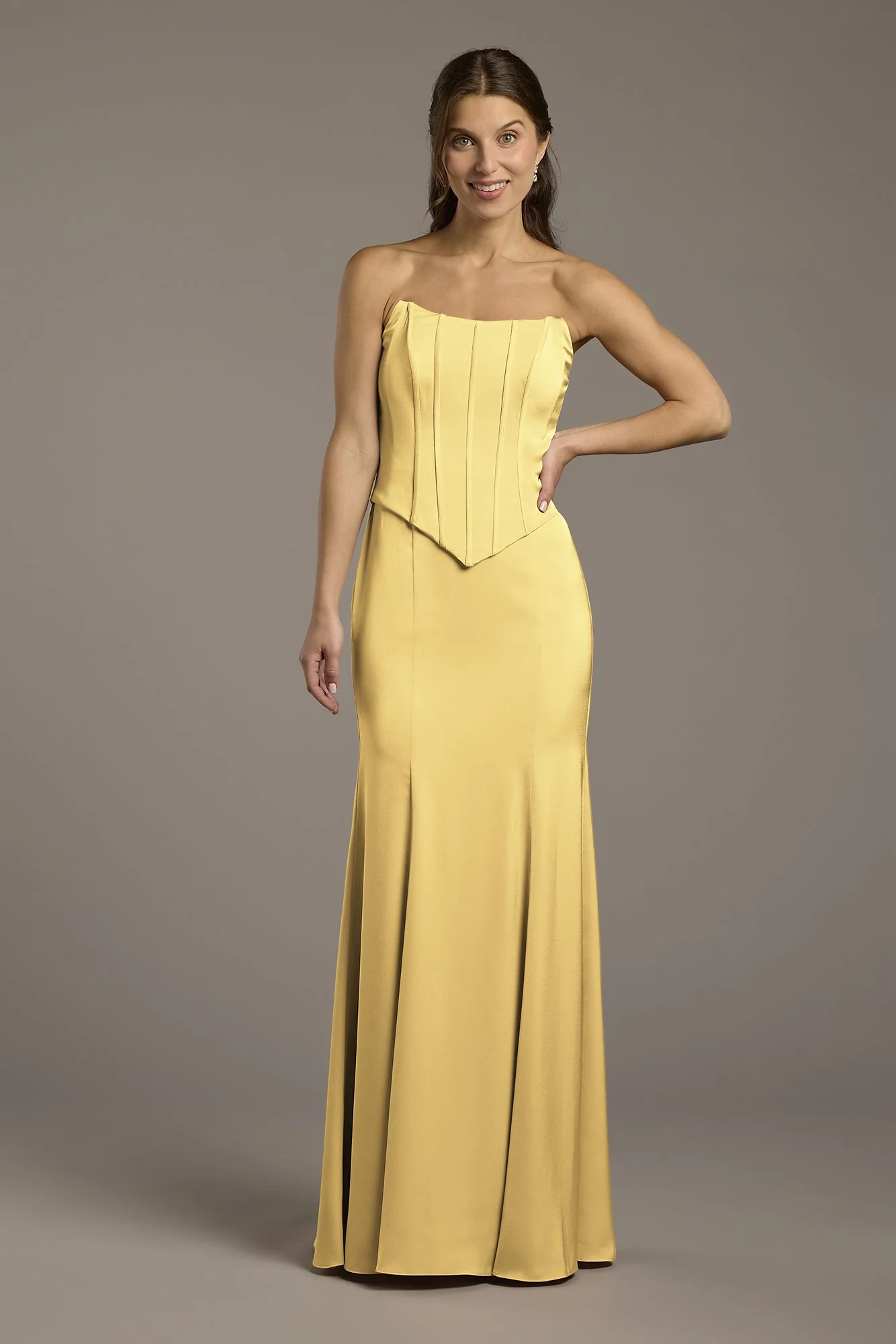 Matte Satin Corset Bodice Faux Two-Piece Dress - Image 37