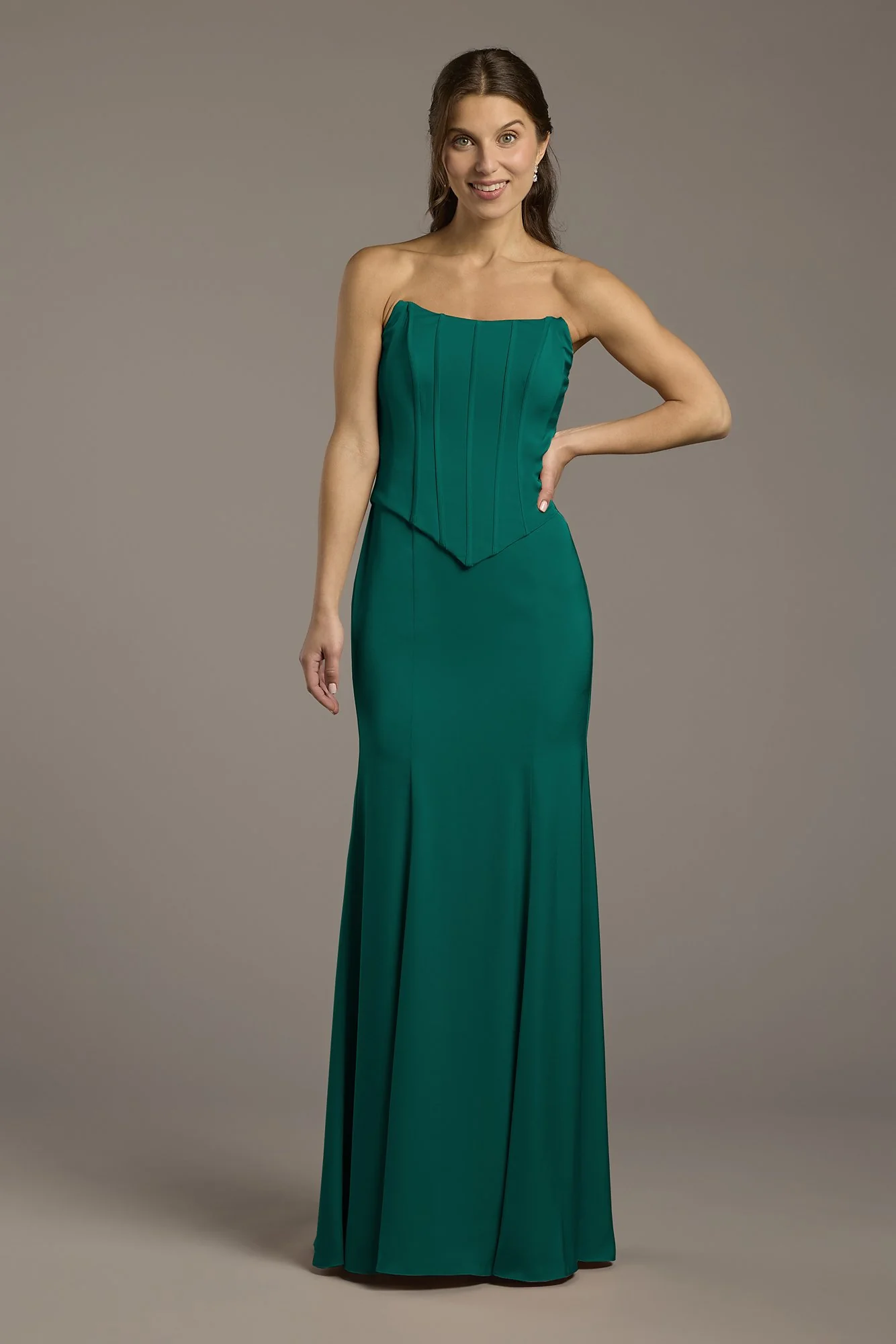 Matte Satin Corset Bodice Faux Two-Piece Dress - Image 38