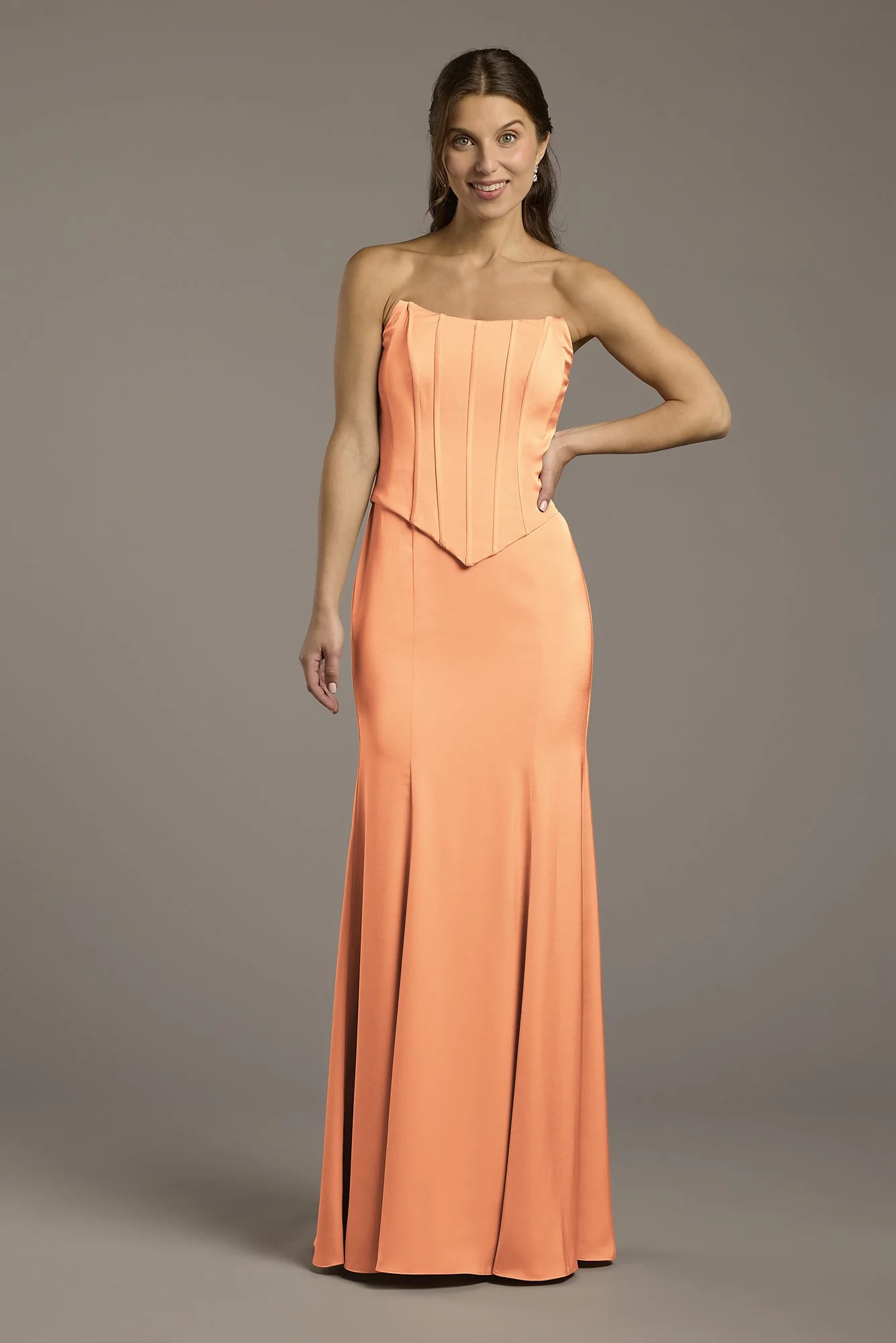 Matte Satin Corset Bodice Faux Two-Piece Dress - Image 39