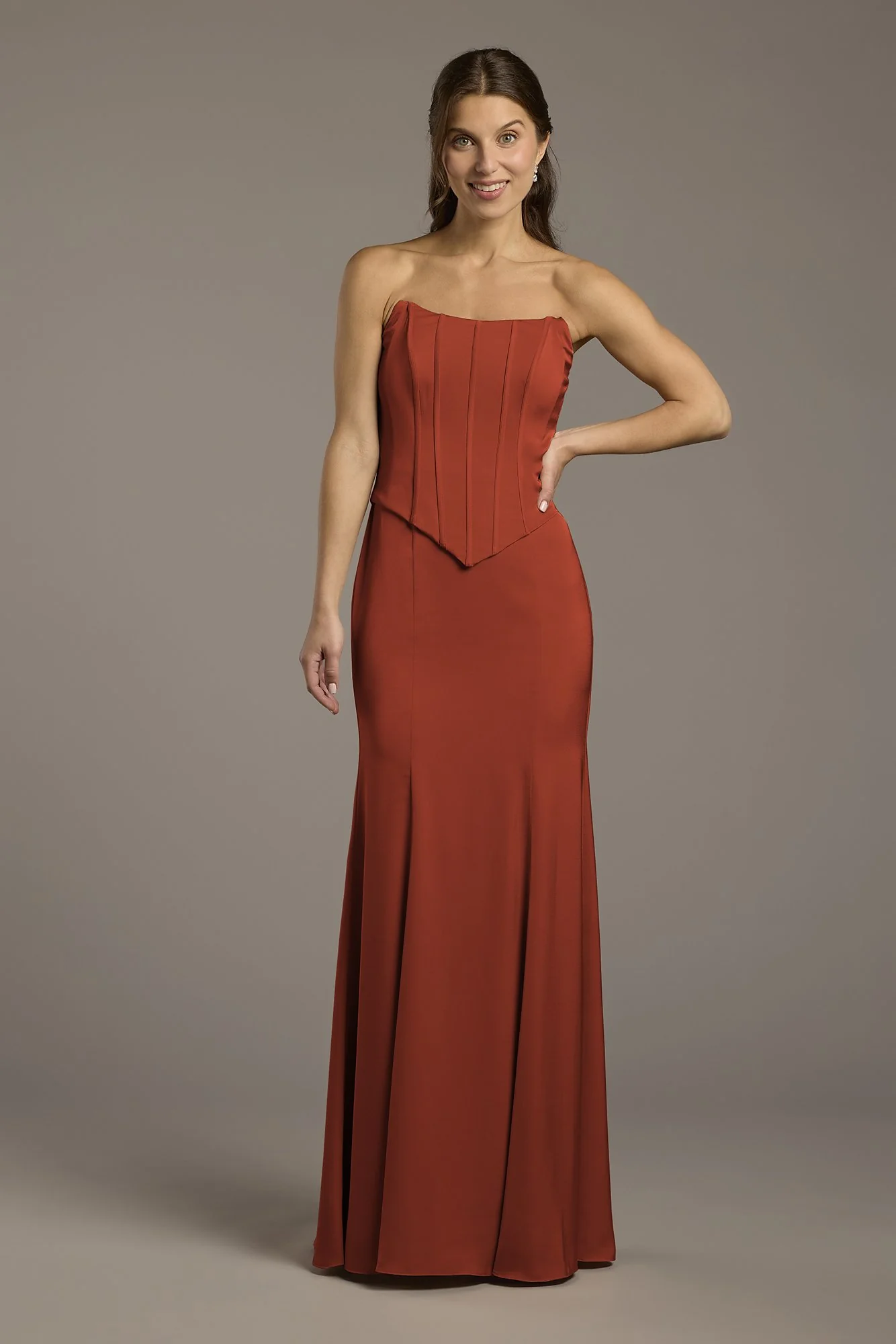 Matte Satin Corset Bodice Faux Two-Piece Dress - Image 4