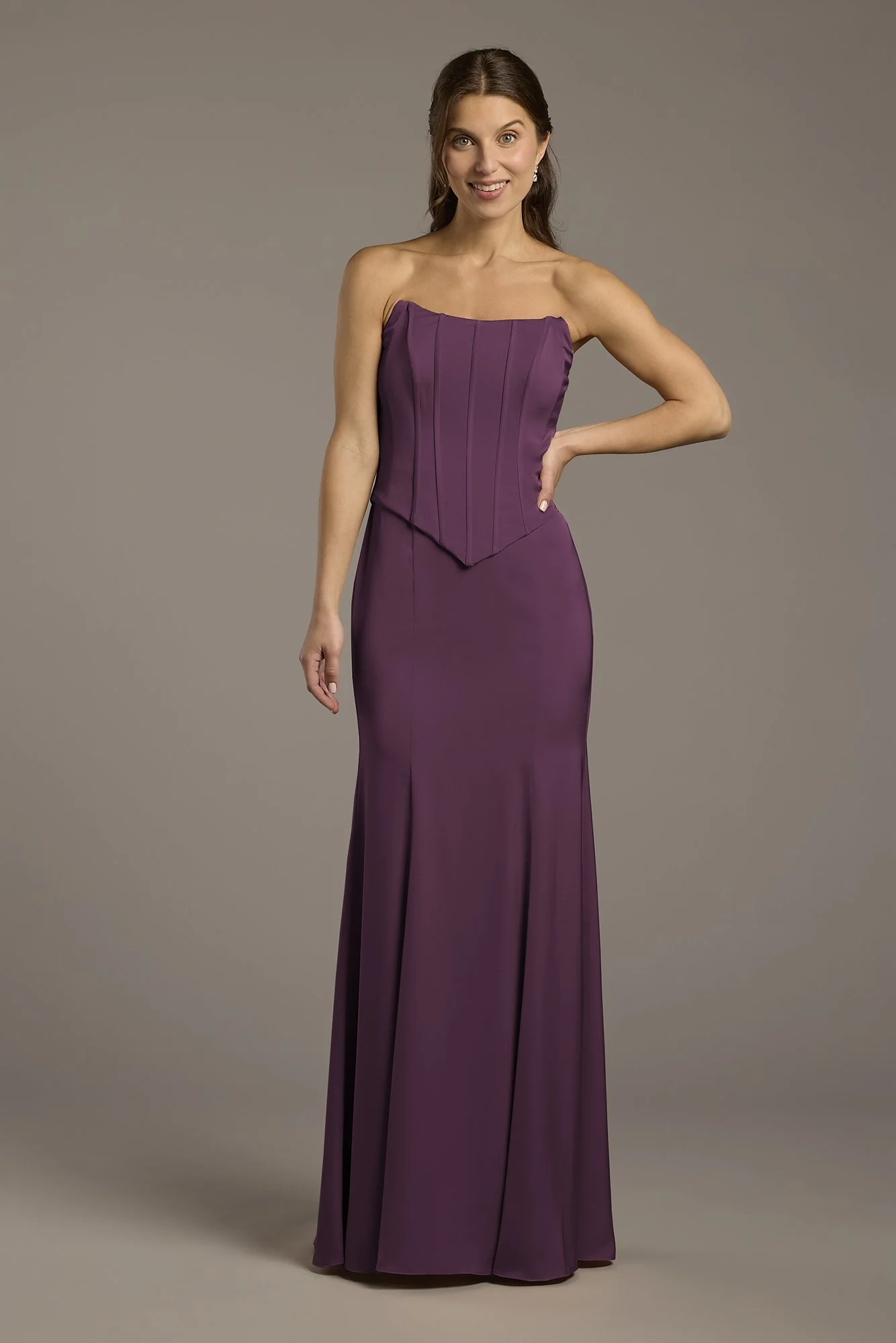Matte Satin Corset Bodice Faux Two-Piece Dress - Image 48
