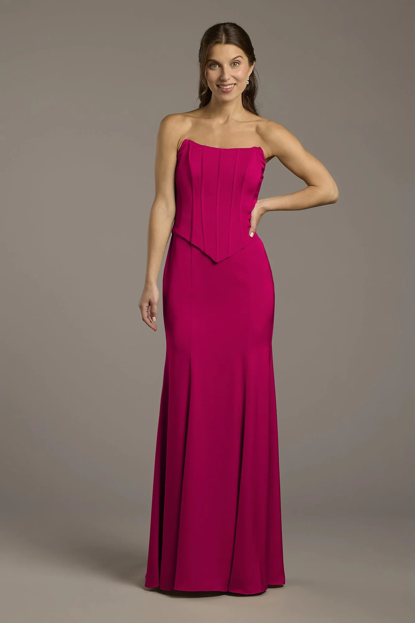 Matte Satin Corset Bodice Faux Two-Piece Dress - Image 49