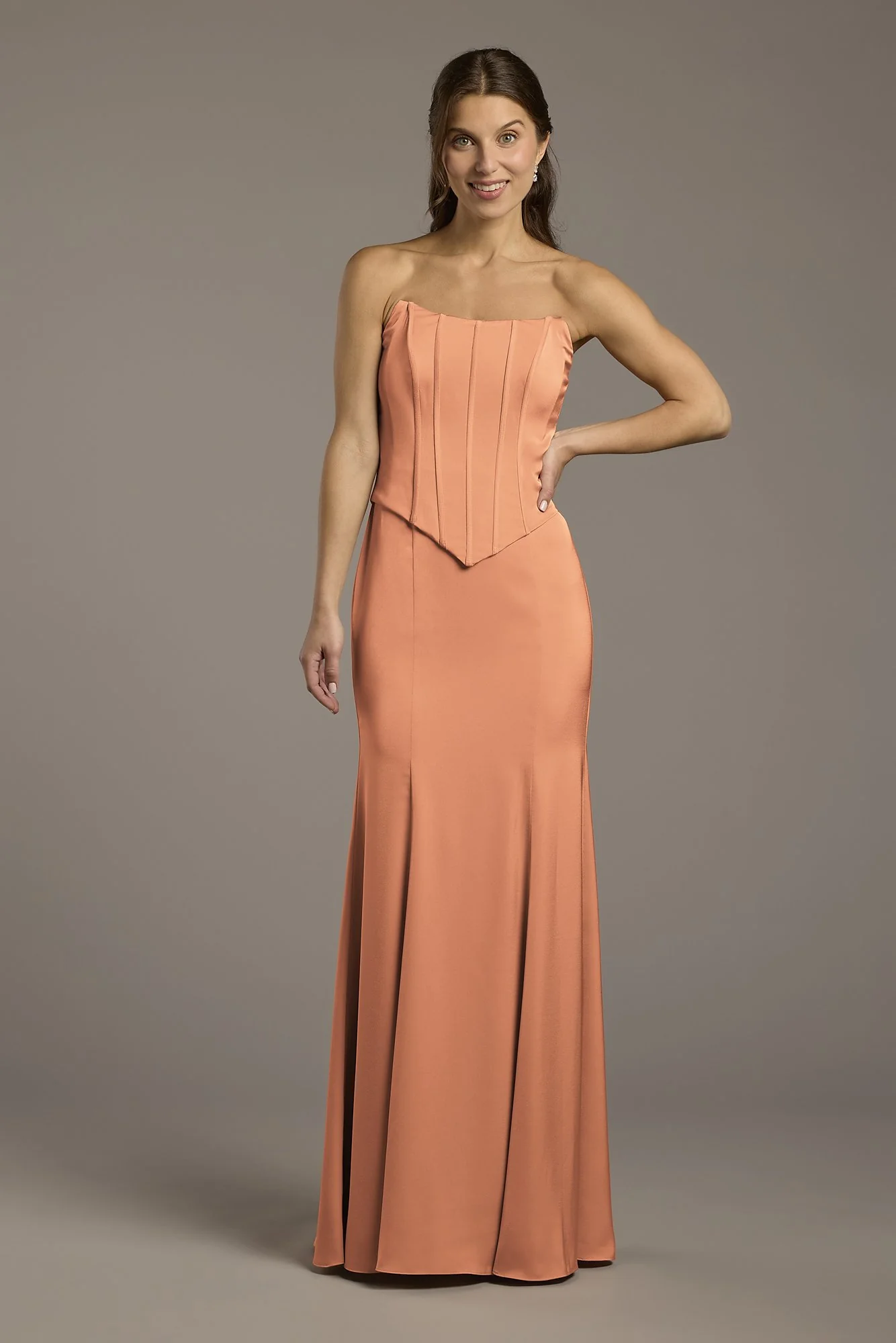 Matte Satin Corset Bodice Faux Two-Piece Dress - Image 51