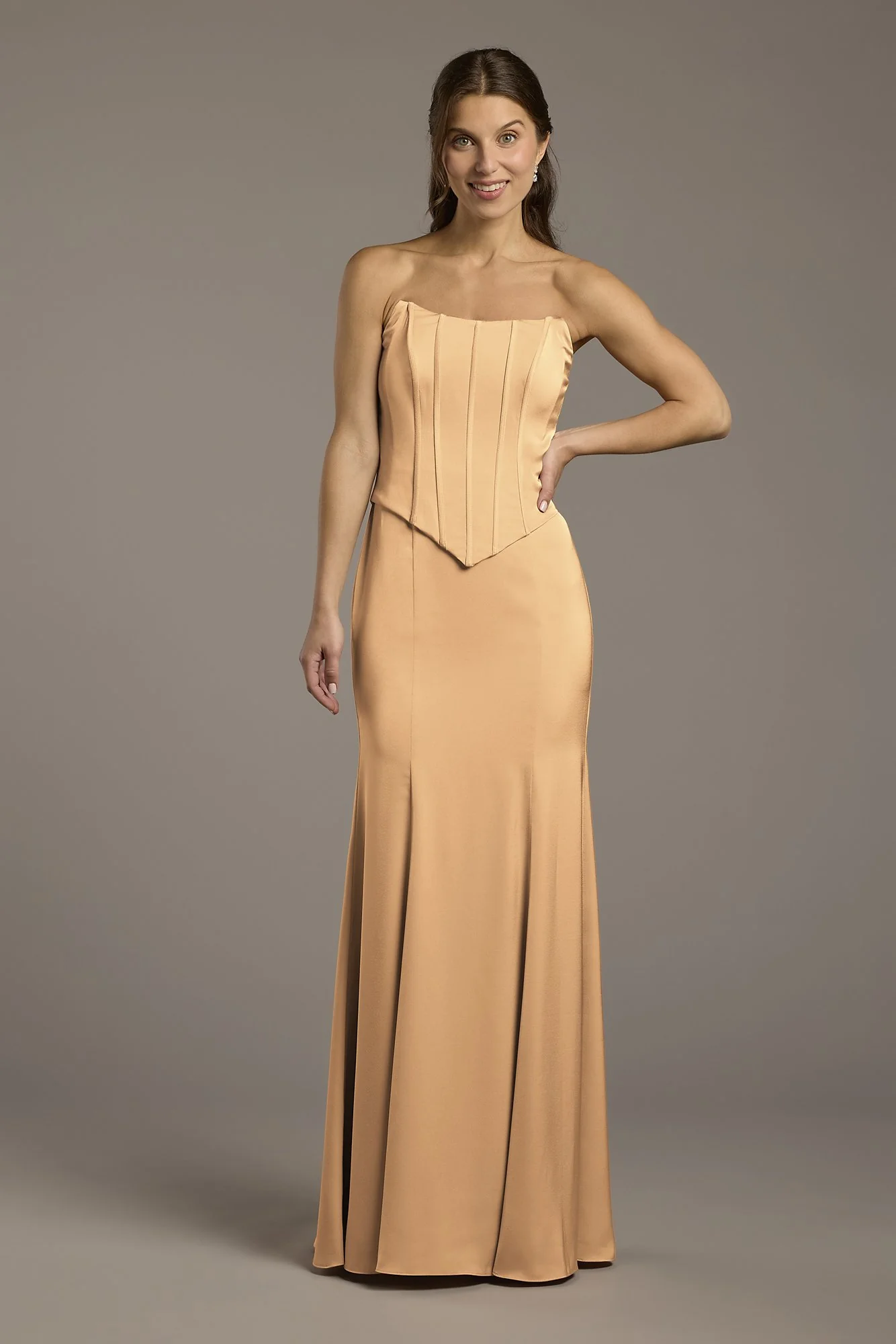 Matte Satin Corset Bodice Faux Two-Piece Dress - Image 53
