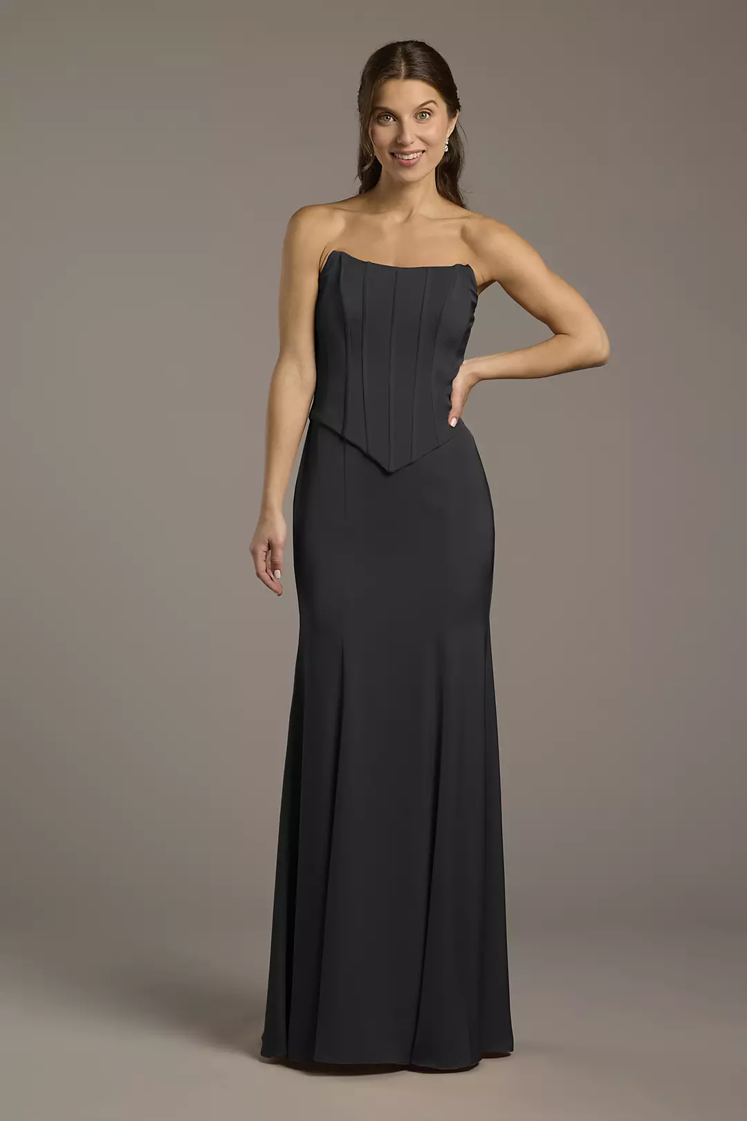 Matte Satin Corset Bodice Faux Two-Piece Dress - Image 58
