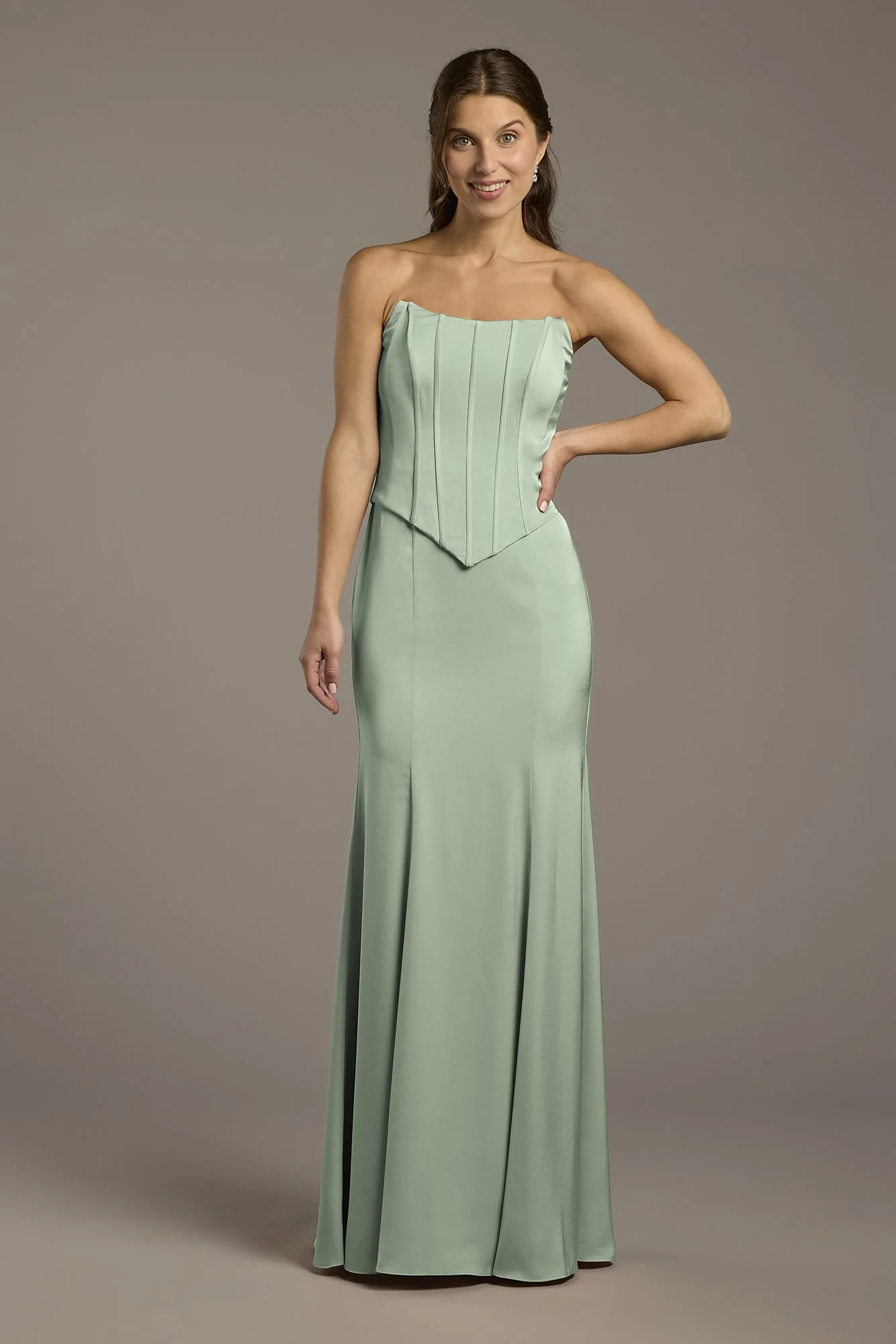 Matte Satin Corset Bodice Faux Two-Piece Dress - Image 6