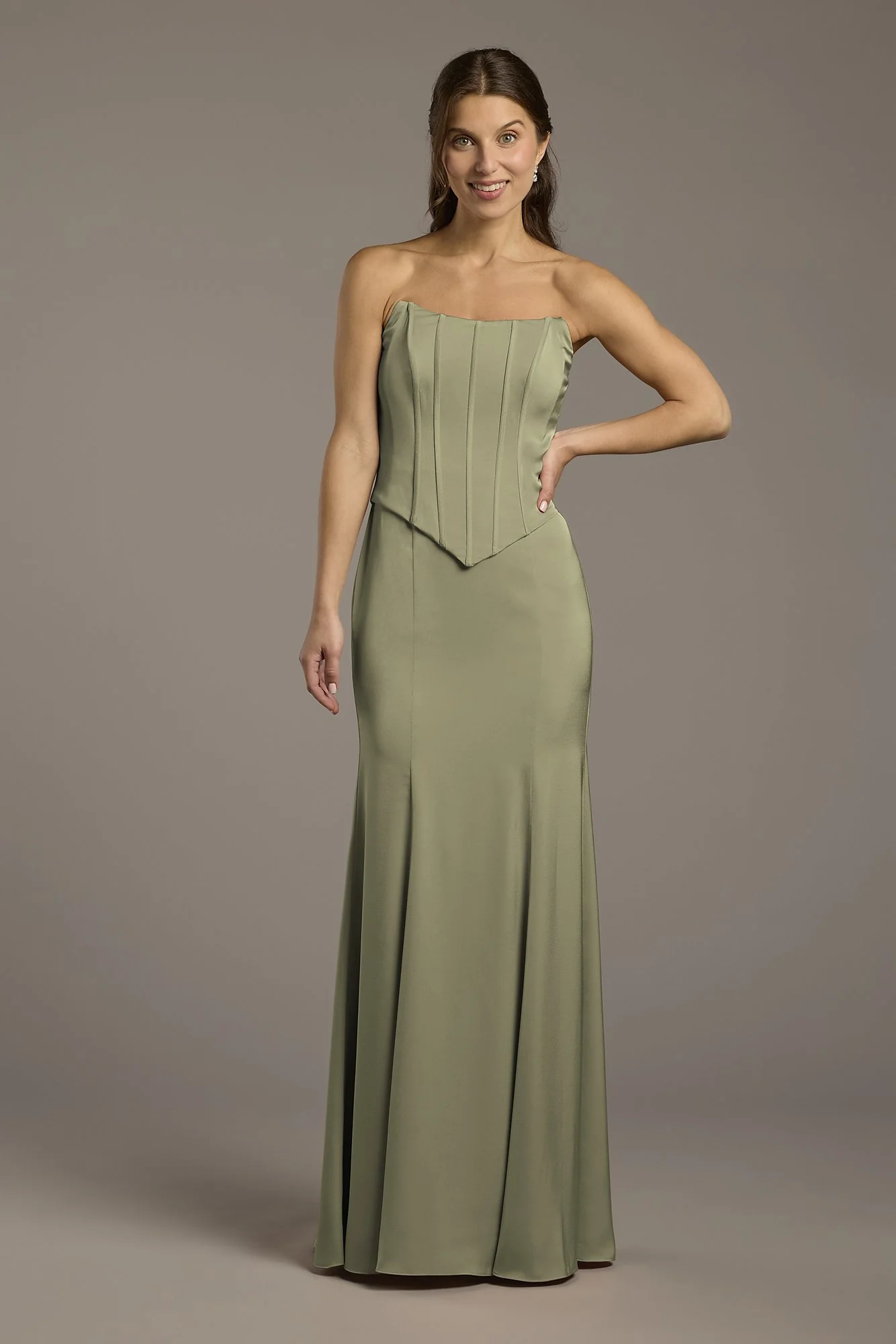 Matte Satin Corset Bodice Faux Two-Piece Dress - Image 60