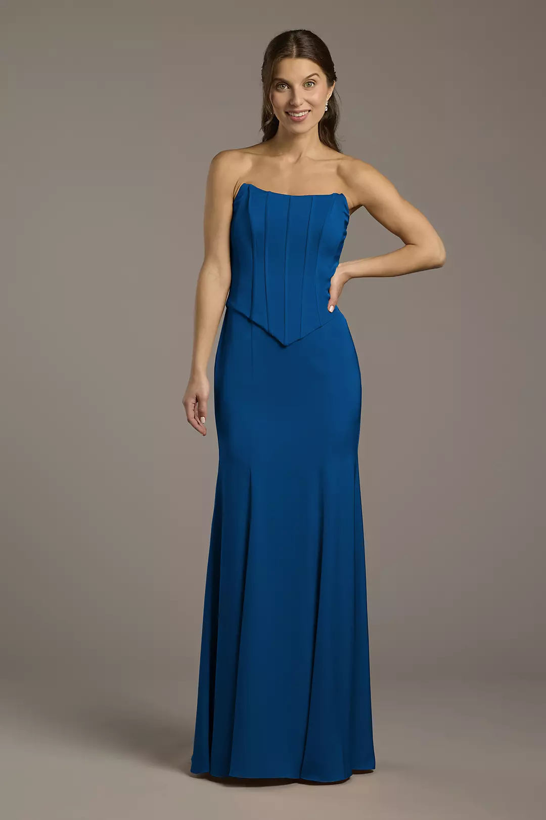 Matte Satin Corset Bodice Faux Two-Piece Dress - Image 68