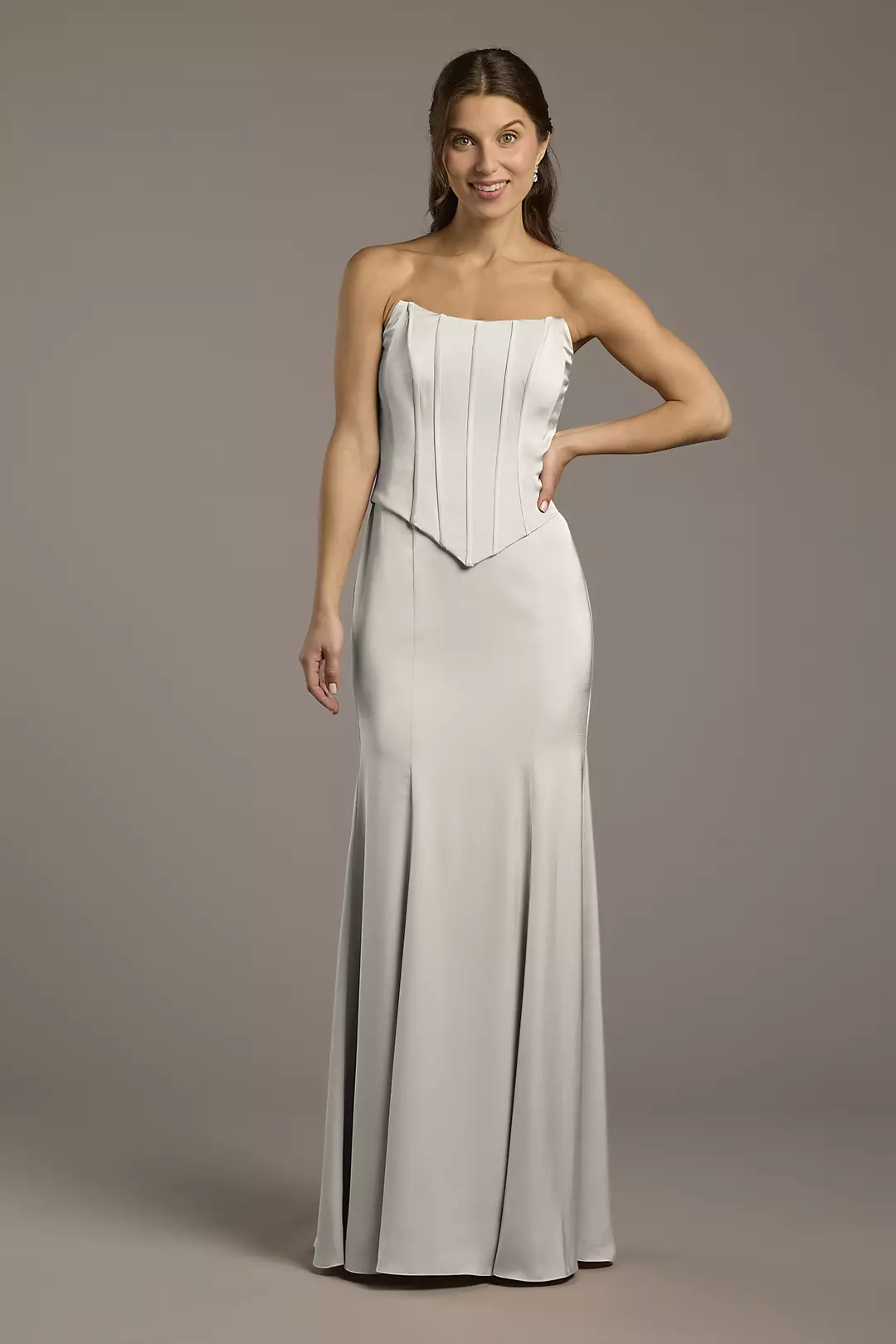 Matte Satin Corset Bodice Faux Two-Piece Dress - Image 71