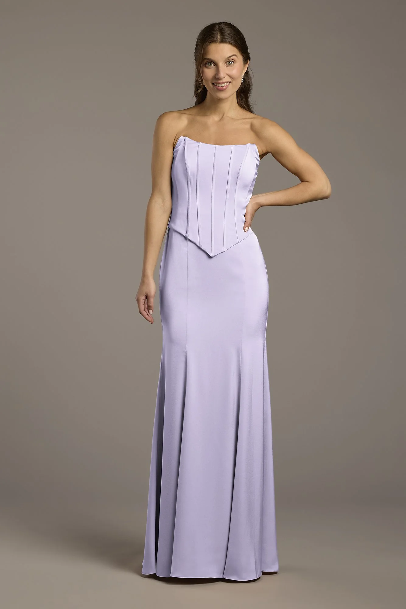 Matte Satin Corset Bodice Faux Two-Piece Dress - Image 9