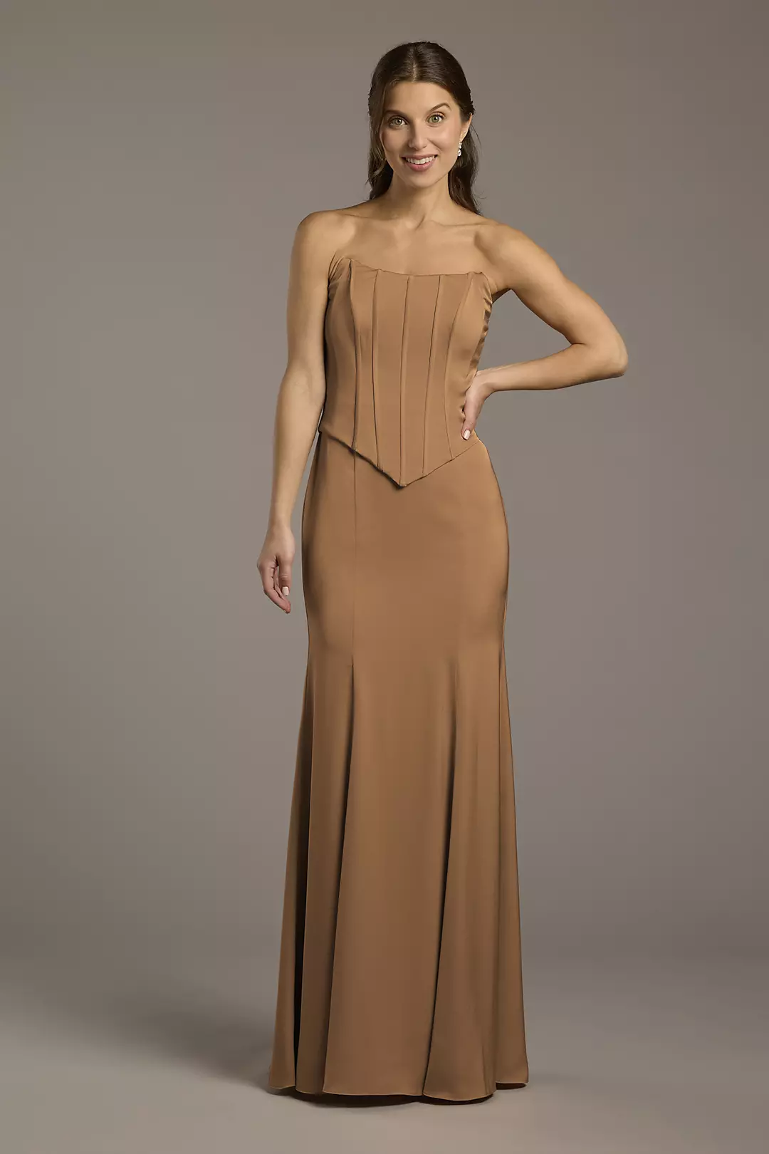 Matte Satin Corset Bodice Faux Two-Piece Dress - Image 96