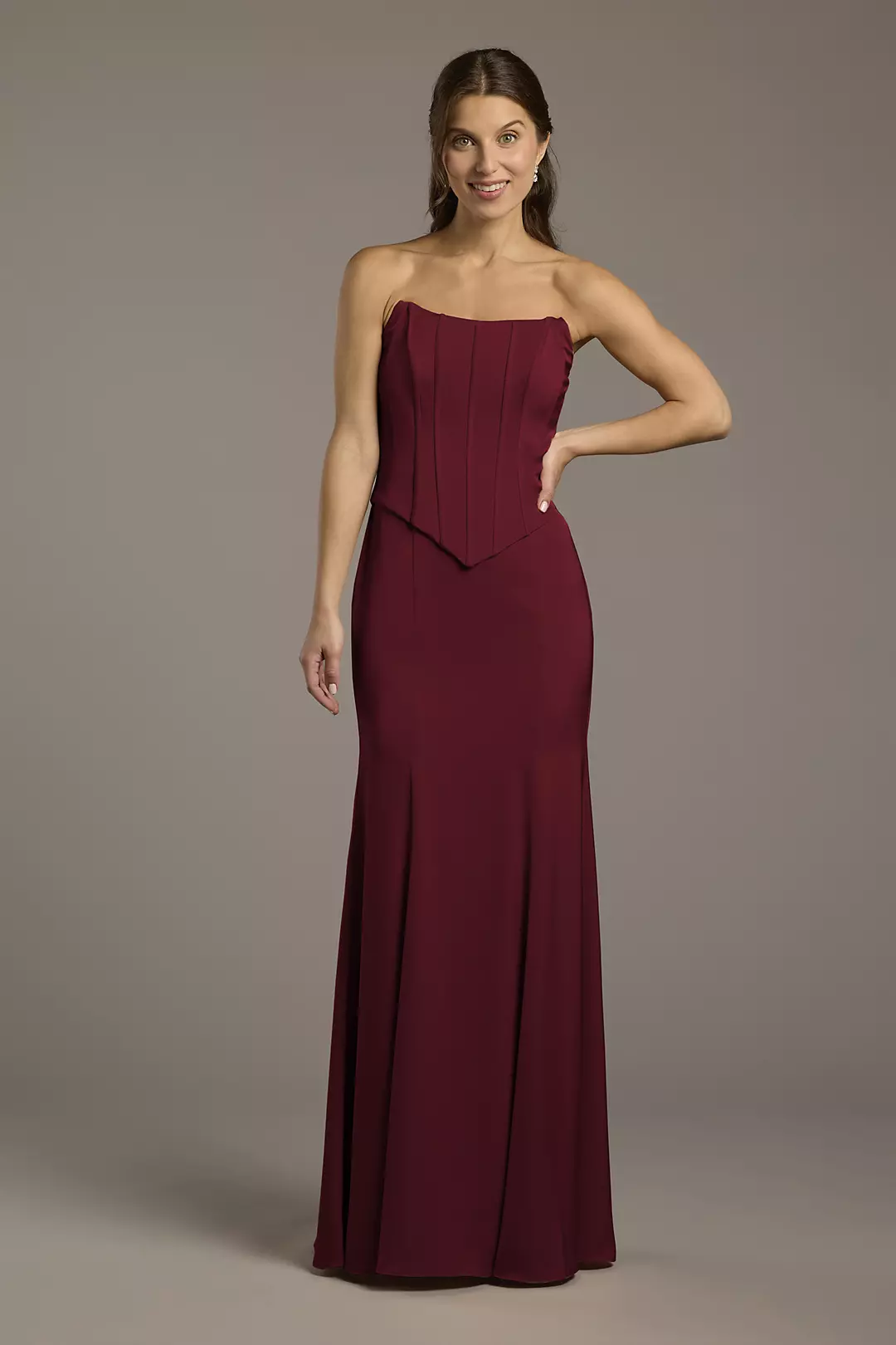 Matte Satin Corset Bodice Faux Two-Piece Dress - Image 97