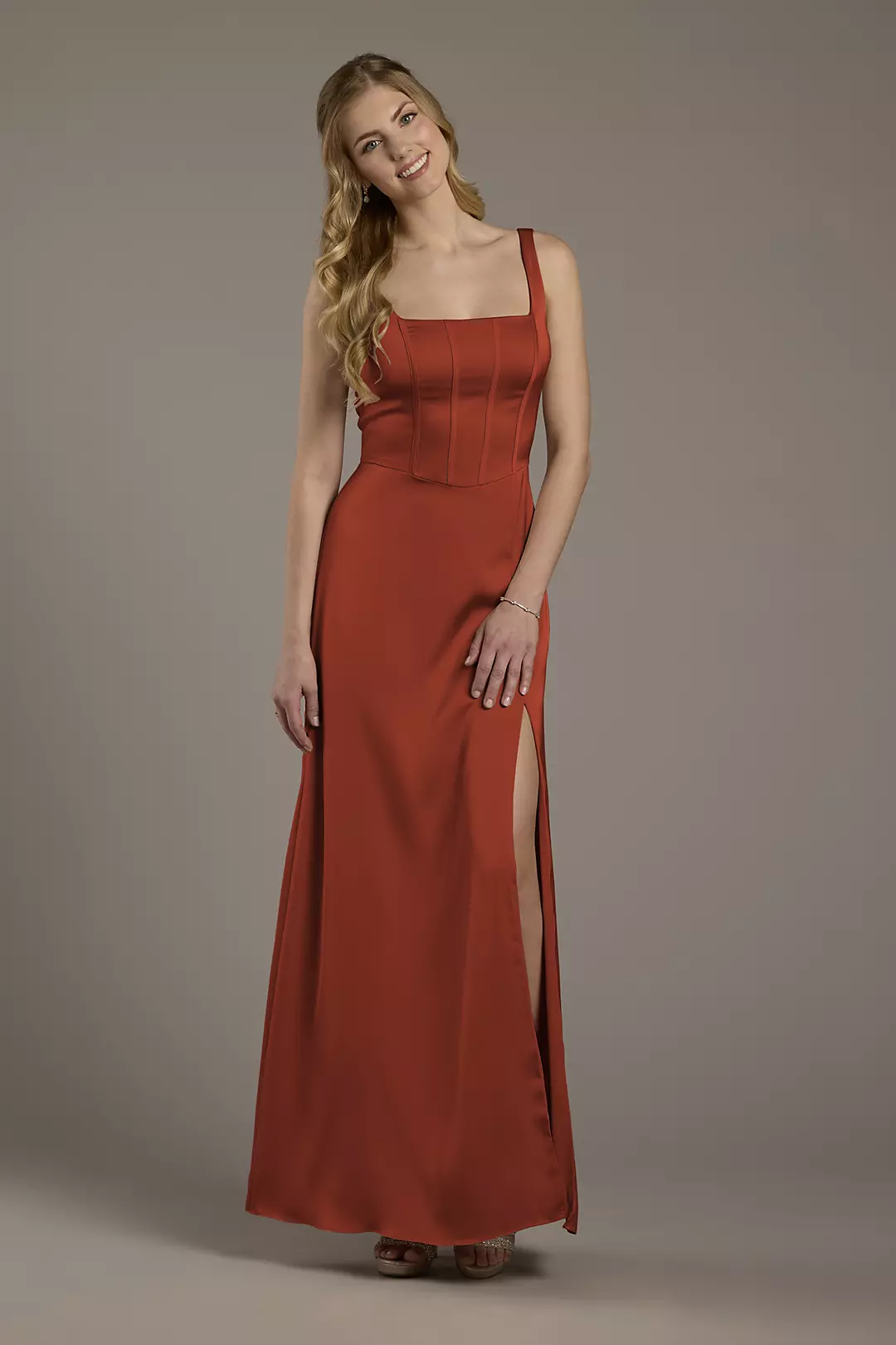 Matte Satin Corset Bodice Square Neck A-Line Dress - Image 106