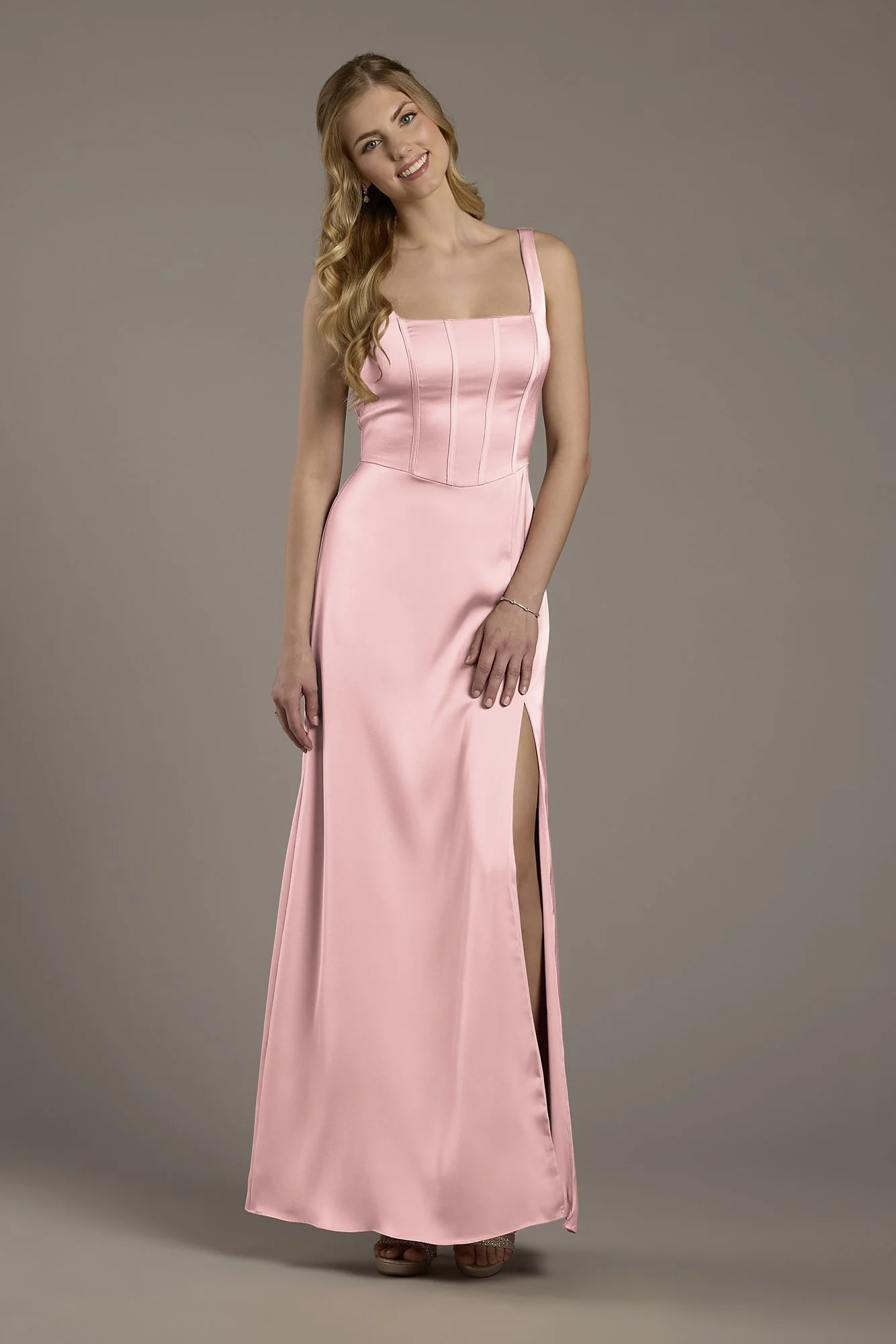 Matte Satin Corset Bodice Square Neck A-Line Dress - Image 11