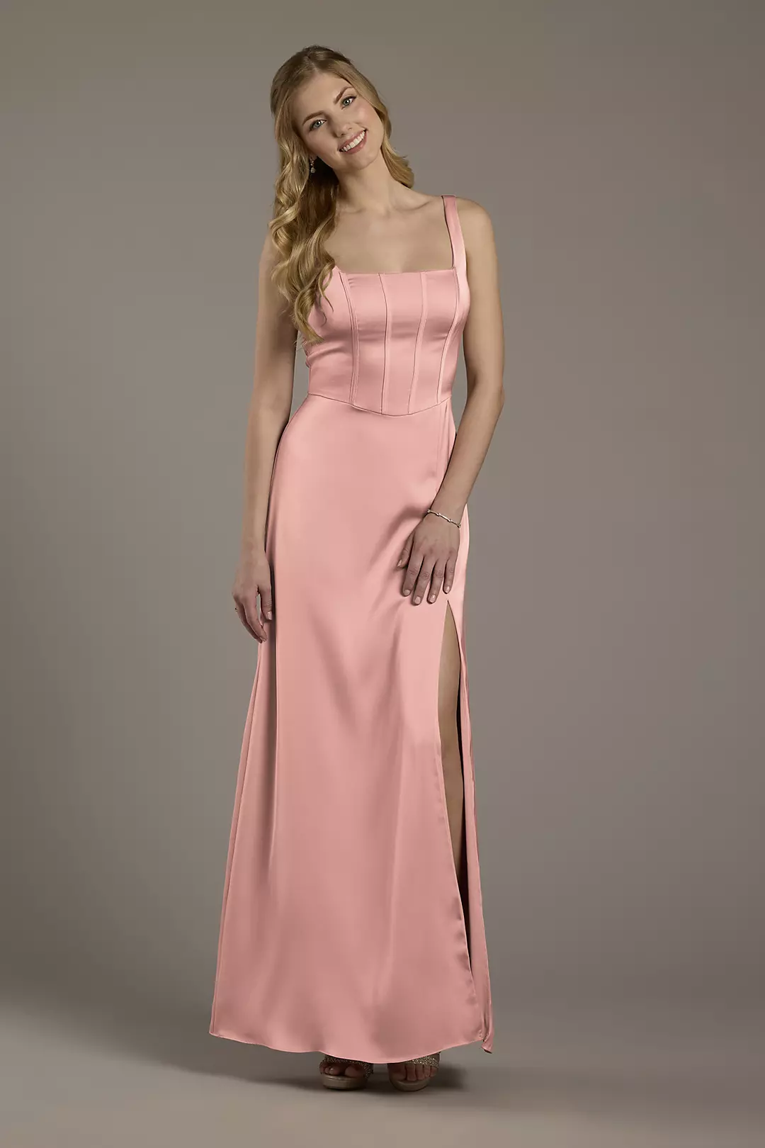 Matte Satin Corset Bodice Square Neck A-Line Dress - Image 112