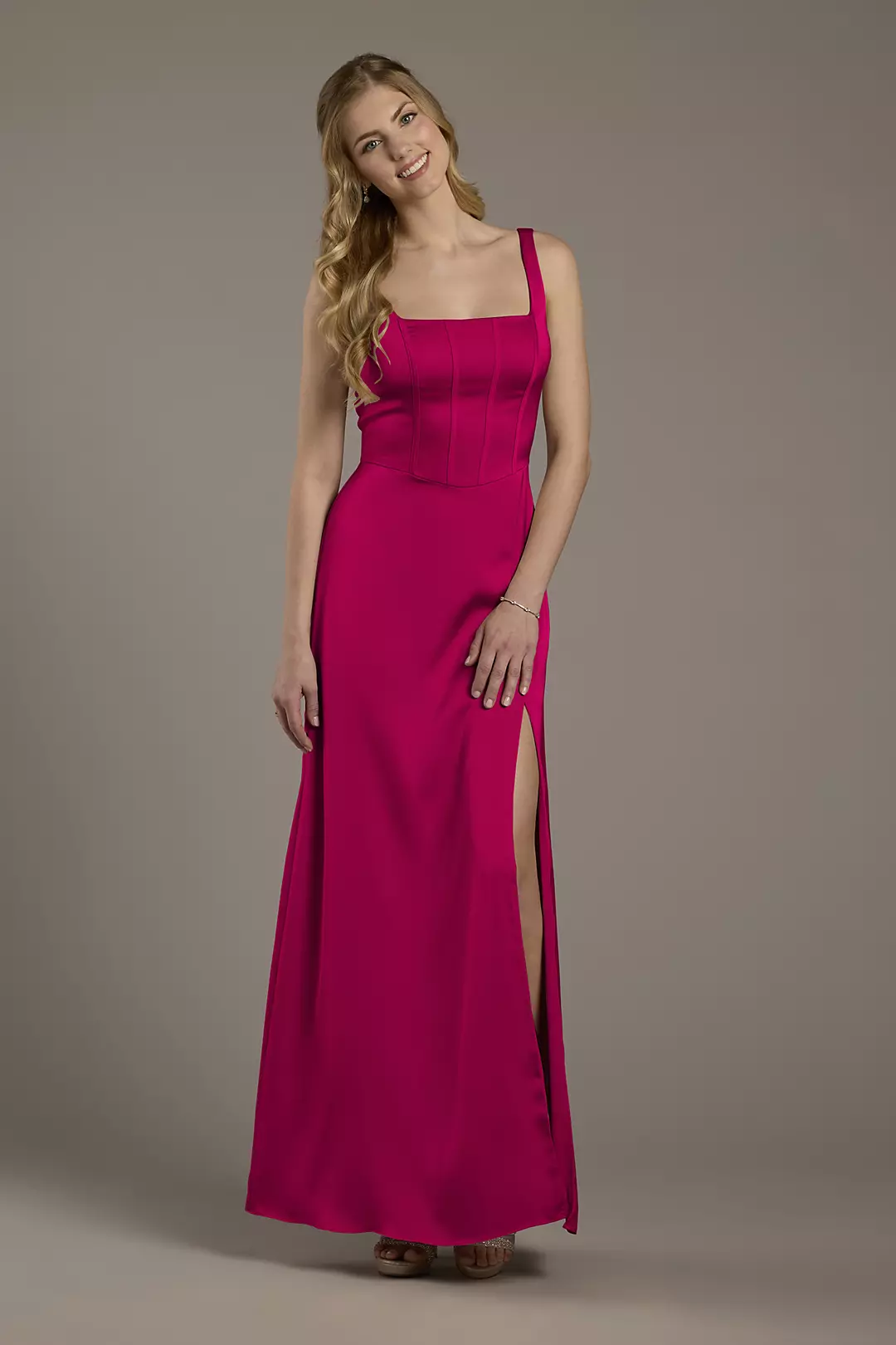 Matte Satin Corset Bodice Square Neck A-Line Dress - Image 113