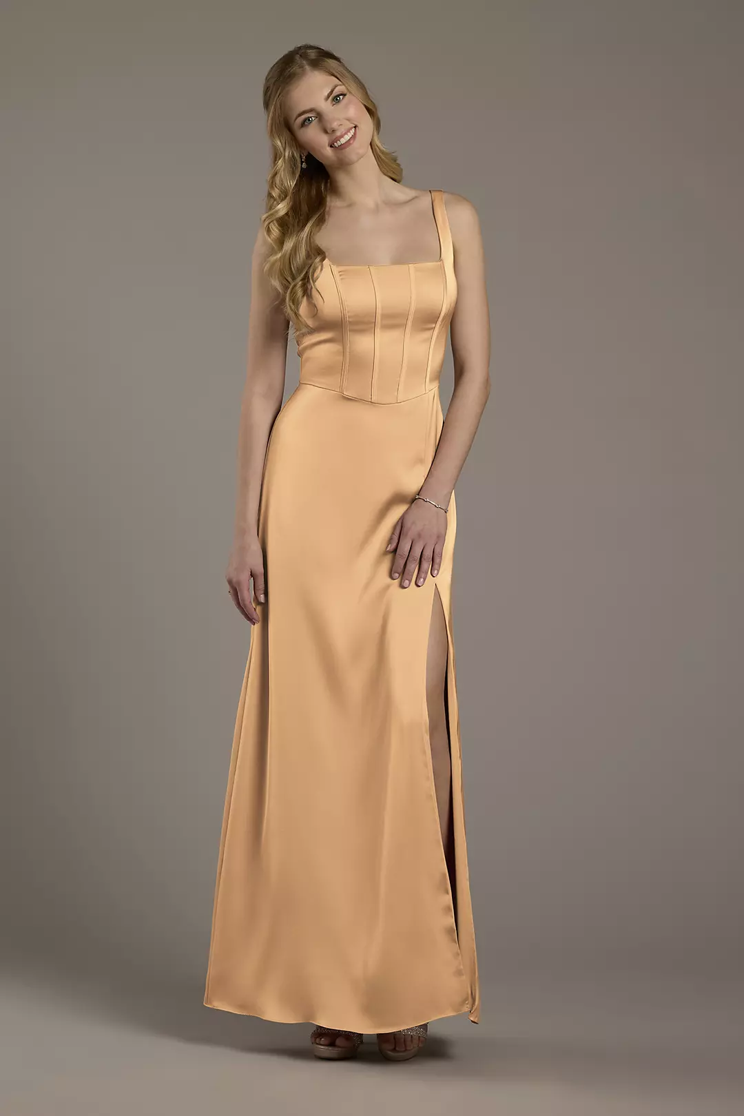Matte Satin Corset Bodice Square Neck A-Line Dress - Image 121