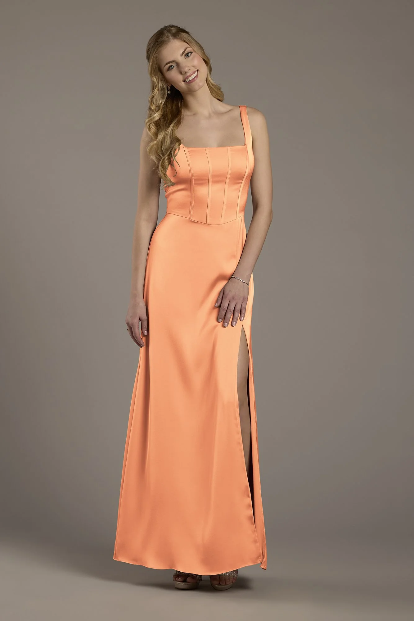 Matte Satin Corset Bodice Square Neck A-Line Dress - Image 17