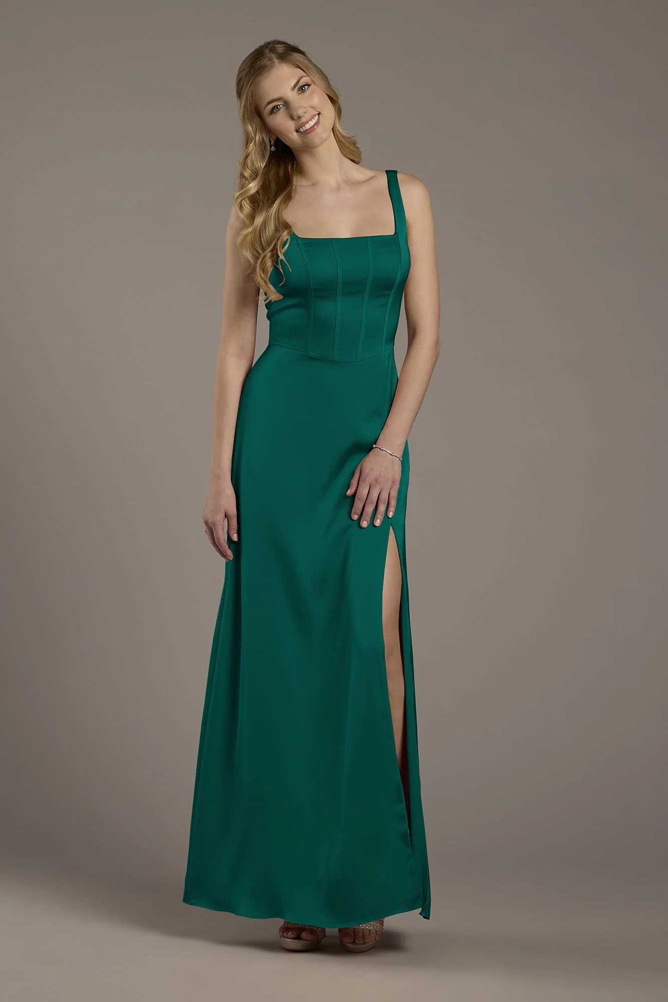Matte Satin Corset Bodice Square Neck A-Line Dress - Image 18