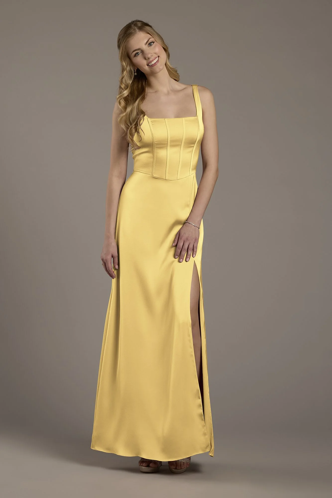 Matte Satin Corset Bodice Square Neck A-Line Dress - Image 19