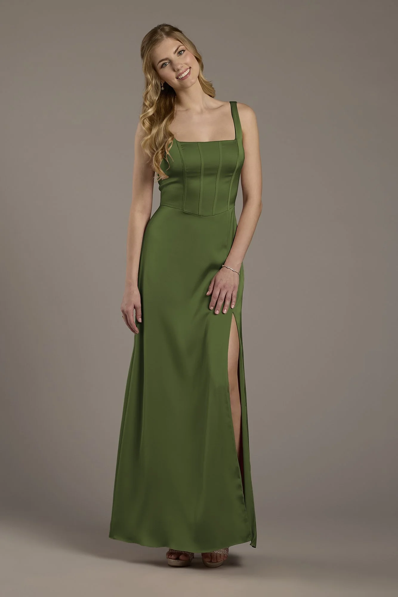 Matte Satin Corset Bodice Square Neck A-Line Dress - Image 21