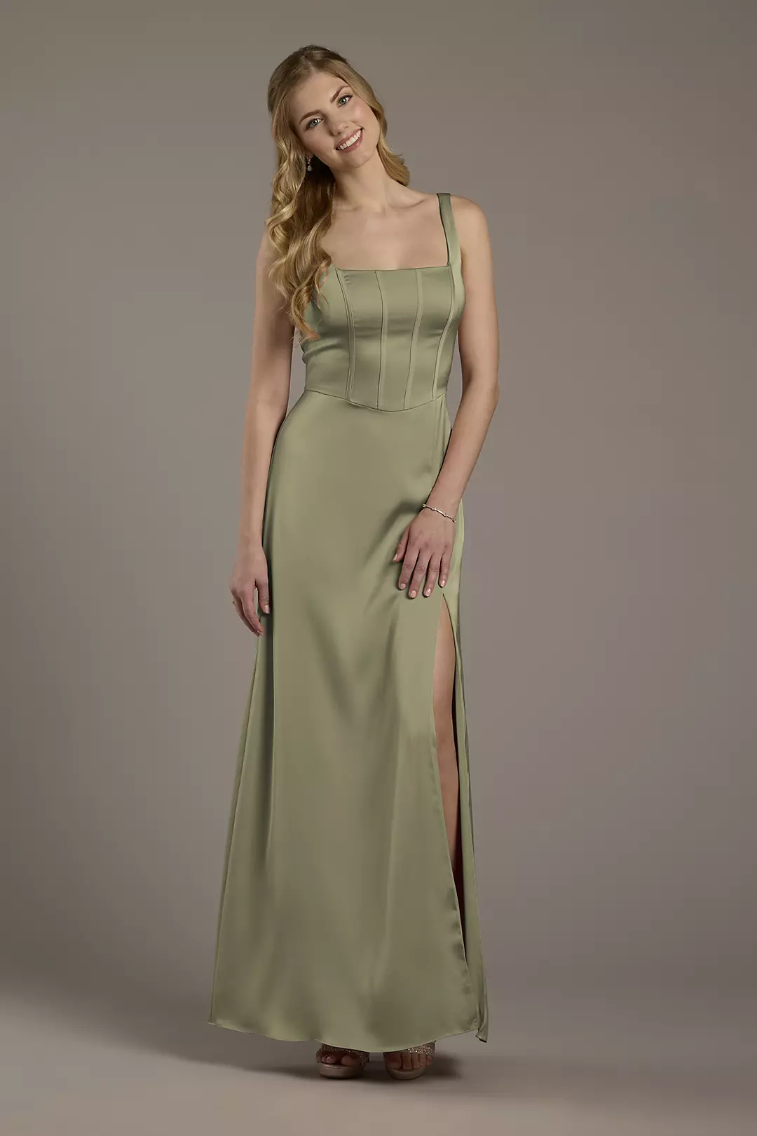 Matte Satin Corset Bodice Square Neck A-Line Dress - Image 23