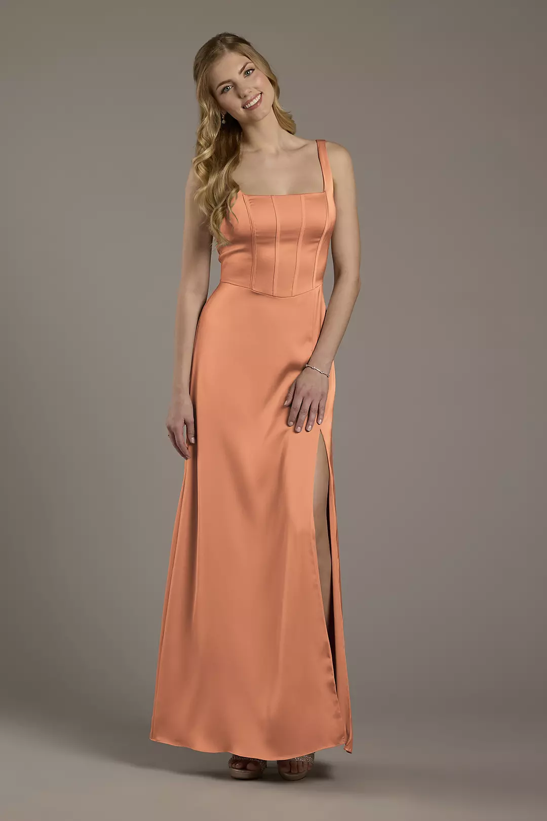 Matte Satin Corset Bodice Square Neck A-Line Dress - Image 28